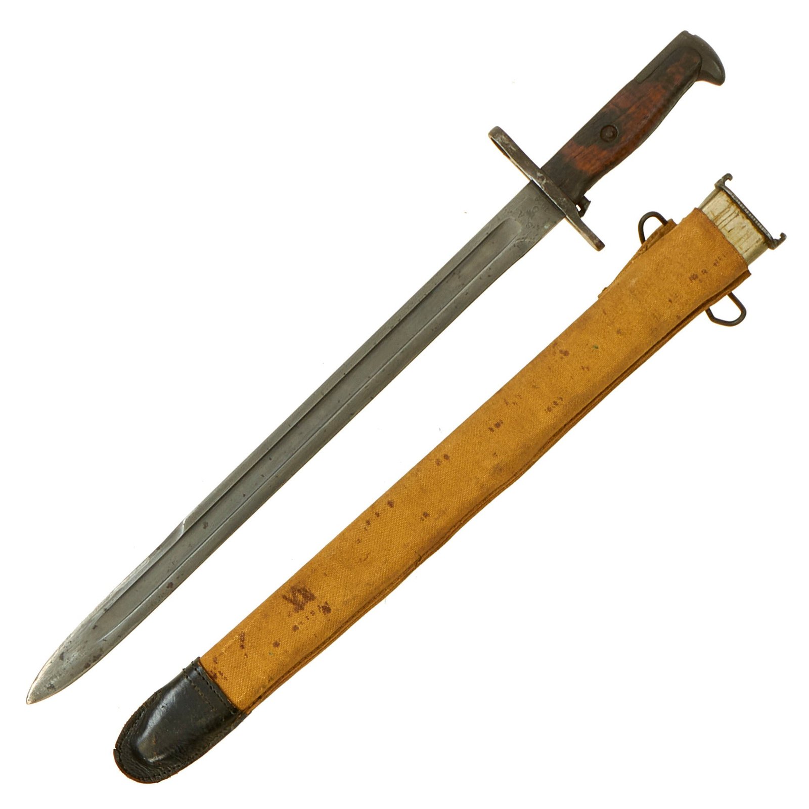 Buy Original U.S. WWI First Year Production M1905 Springfield 16 inch Rifle Bayonet marked S.A. with USN/USMC Contract M1910 Scabbard - dated 1906 | Original Firearms Antique For Sale