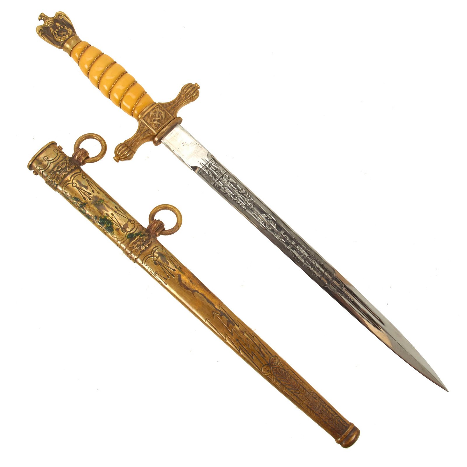 Buy Original WWII German 2nd Model Naval Dagger by Carl Eickhorn with Lightning Bolt Scabbard | Original Firearms Antique For Sale