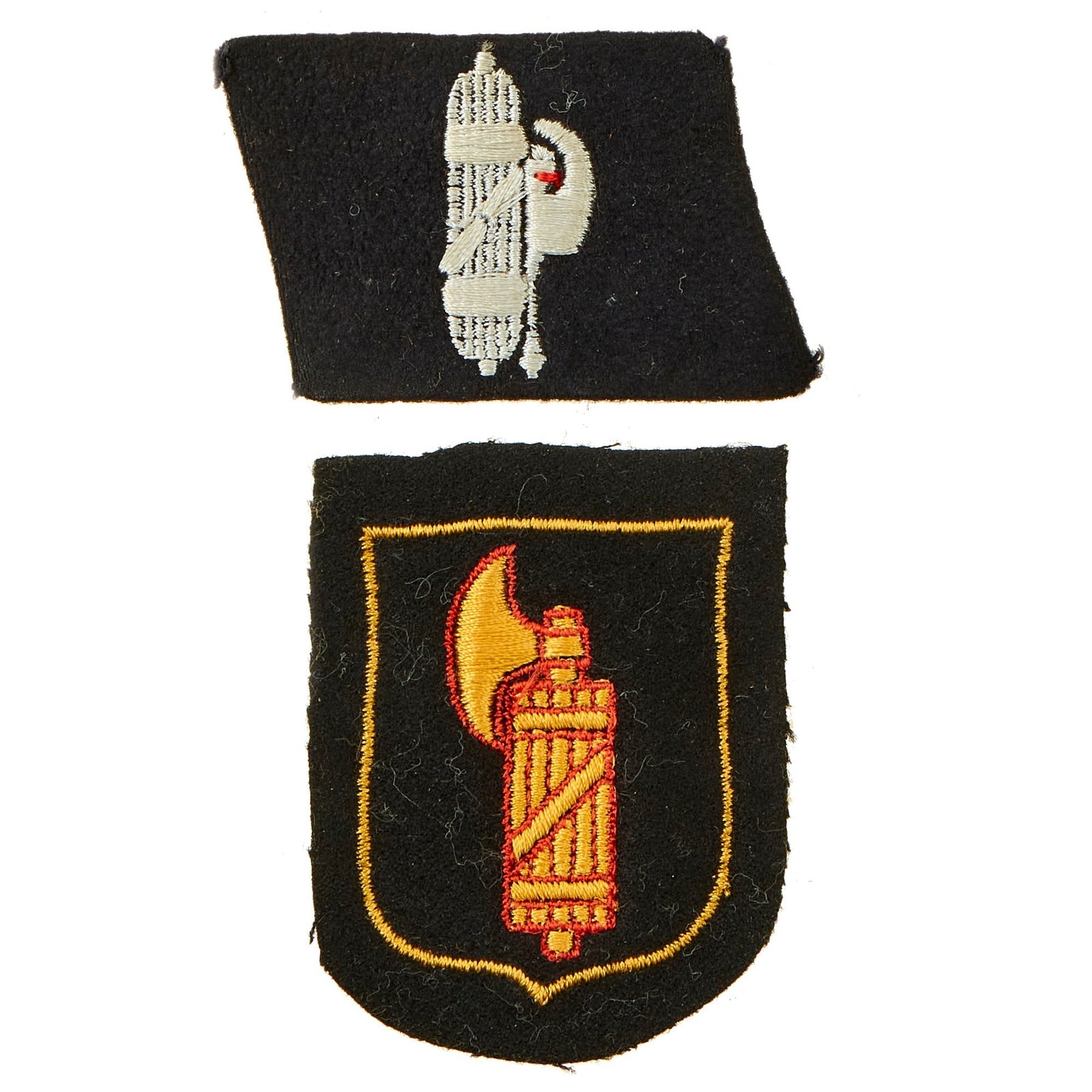 Buy Original German WWII Italian 29th Waffen SS Grenadier Division Collar Tab & Sleeve Shield Insignia Set - Unissued | Original Firearms Antique For Sale