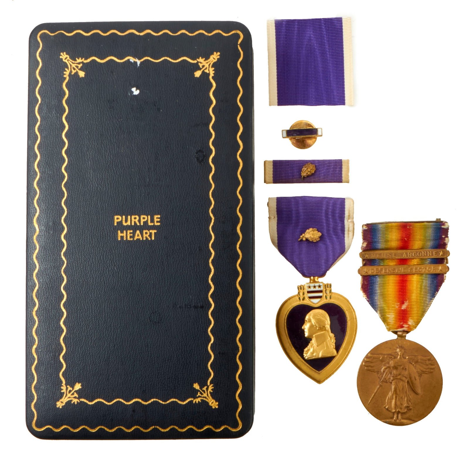 Buy Original U.S. WWI US Army Name Engraved Purple Heart Medal Set and Victory Medal With (2) Clasps - PFC Charles Stroup, 36th Infantry Division and Former Superintendent of National Cemeteries | Original Firearms Antique For Sale