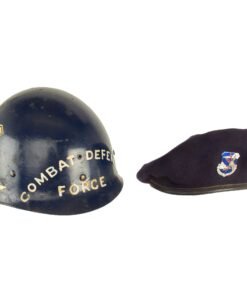 Buy Original U.S. Vietnam War Era US Air Force Security Police Combat Defense Force M1 Helmet Liner for the Strategic Air Command With Blue Beret - WWII Firestone Liner | Original Firearms Antique For Sale