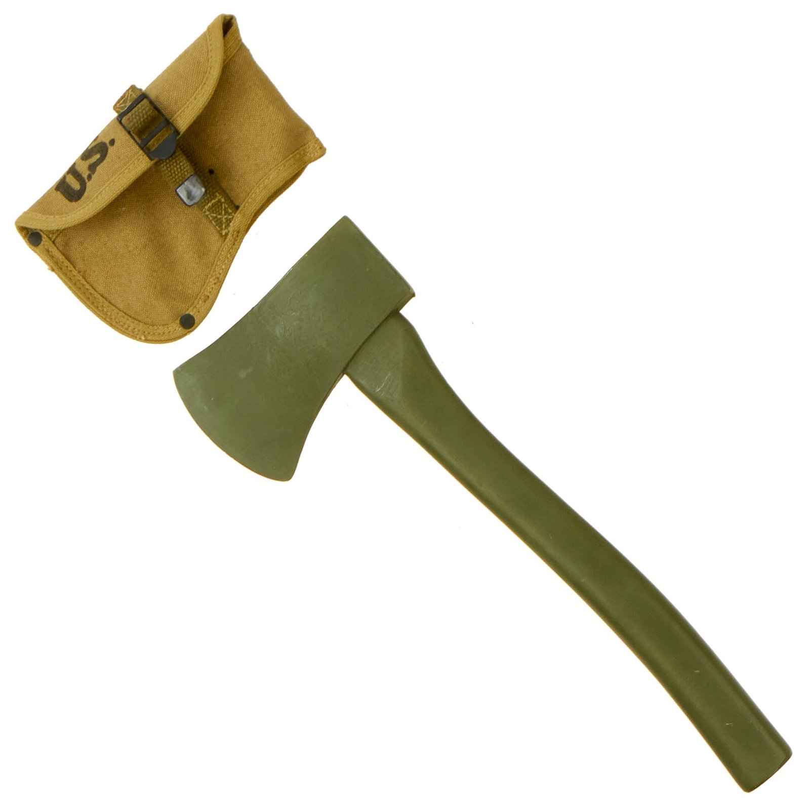 Buy Original U.S. WWII New Old Stock M1910 Entrenching Hand Axe by American Fork & Hoe Dated 1945 With 1944 Dated Canvas Carry Case | Original Firearms Antique For Sale