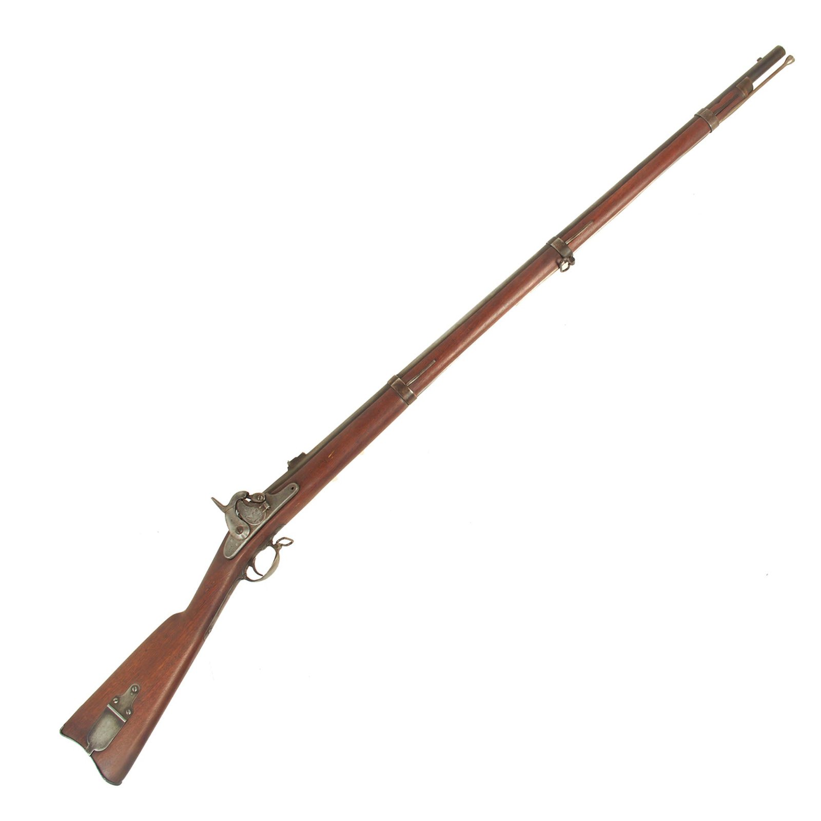 Buy Original U.S. Civil War Springfield M1855 Rifled Musket by Harpers Ferry with Taper Primer System, Patch Box & Modified Stock - dated 1858 | Original Firearms Antique For Sale