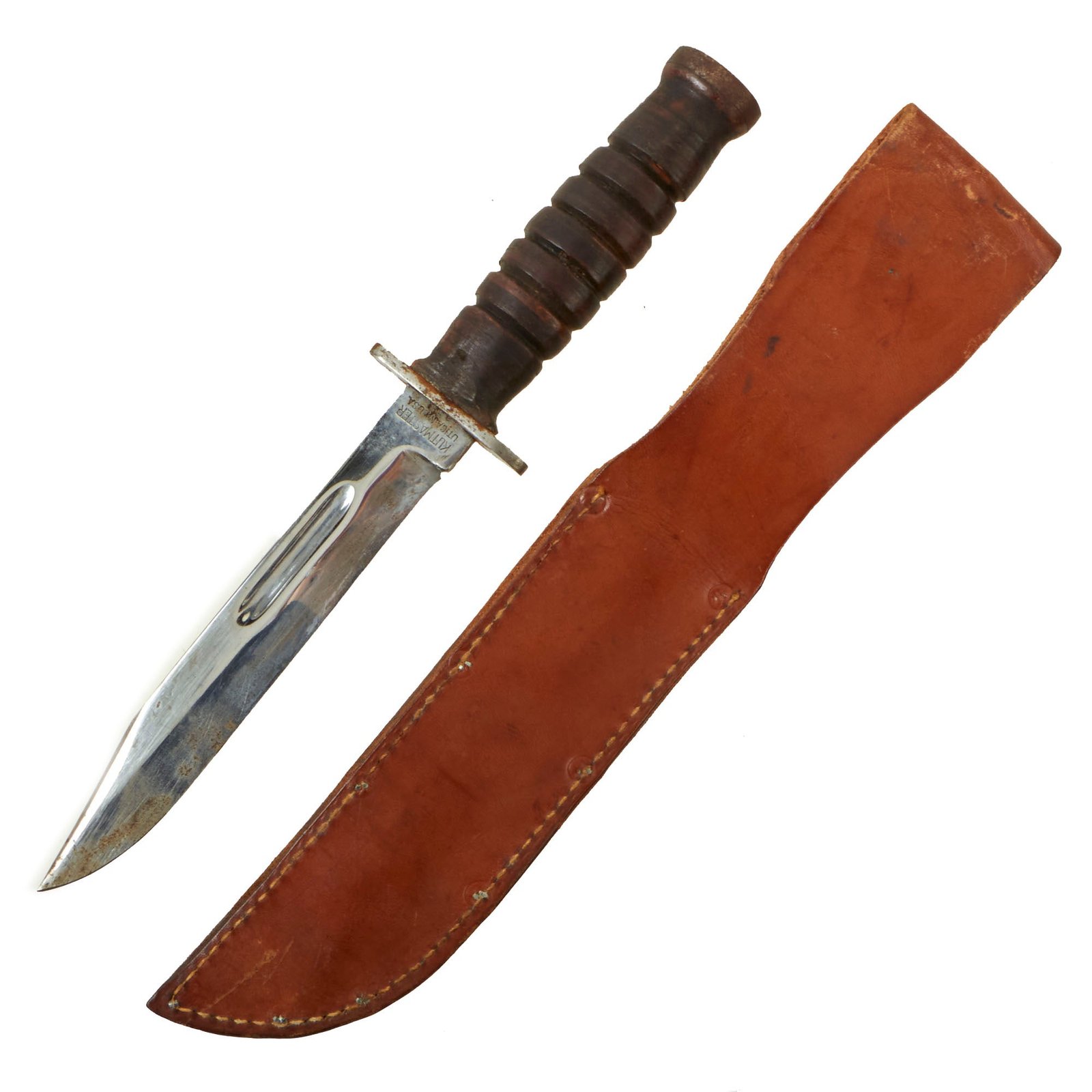 Buy Original U.S. WWII Kutmaster Fighting Knife With 7” Blade-Original Leather Sheath- Ca.1944-45 | Original Firearms Antique For Sale
