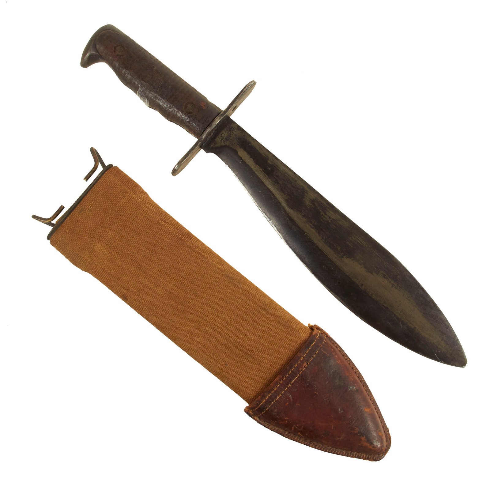 Buy Original U.S. WWI Model 1917 Bolo Knife by Plumb St. Louis with Canvas Scabbard - both dated 1918 | Original Firearms Antique For Sale