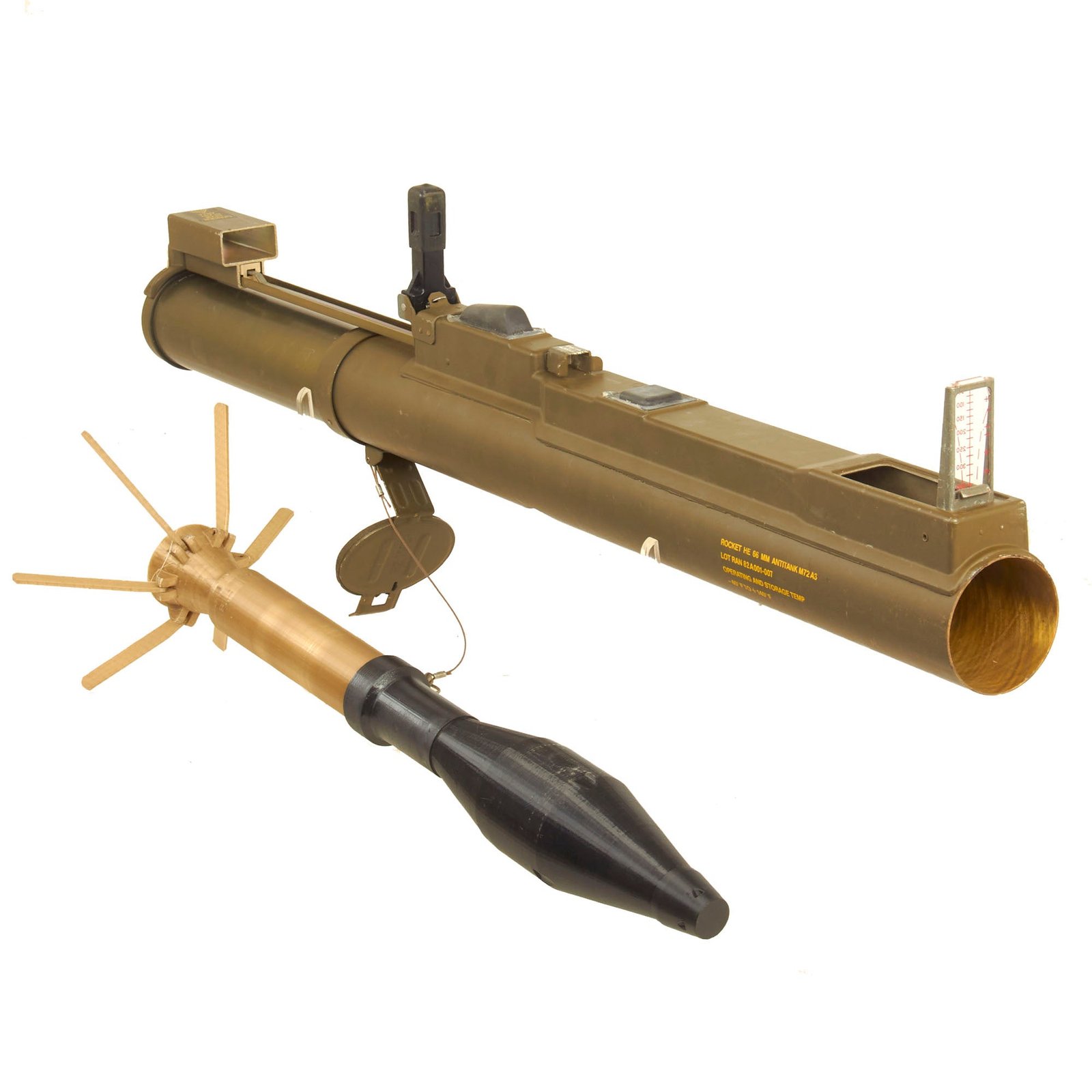 Buy Original U.S. Invasion of Grenada Era Inert M72A3 Light Anti-Armor Weapon “LAW” Tube With 3D Printed 66mm Rocket | Original Firearms Antique For Sale