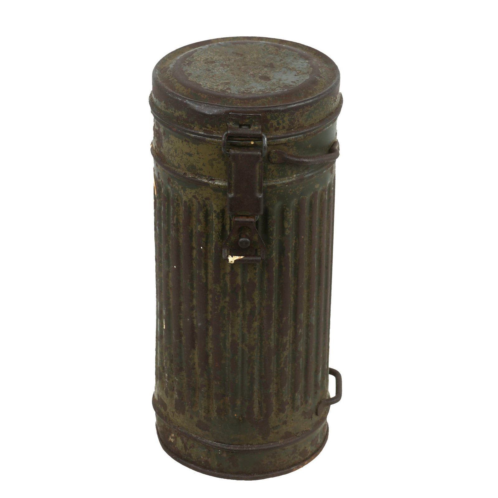 Buy Original German WWII M-38 Gas Mask Canister with Remnants of Original Period Applied "Normandy Camouflage" Paint Scheme | Original Firearms Antique For Sale