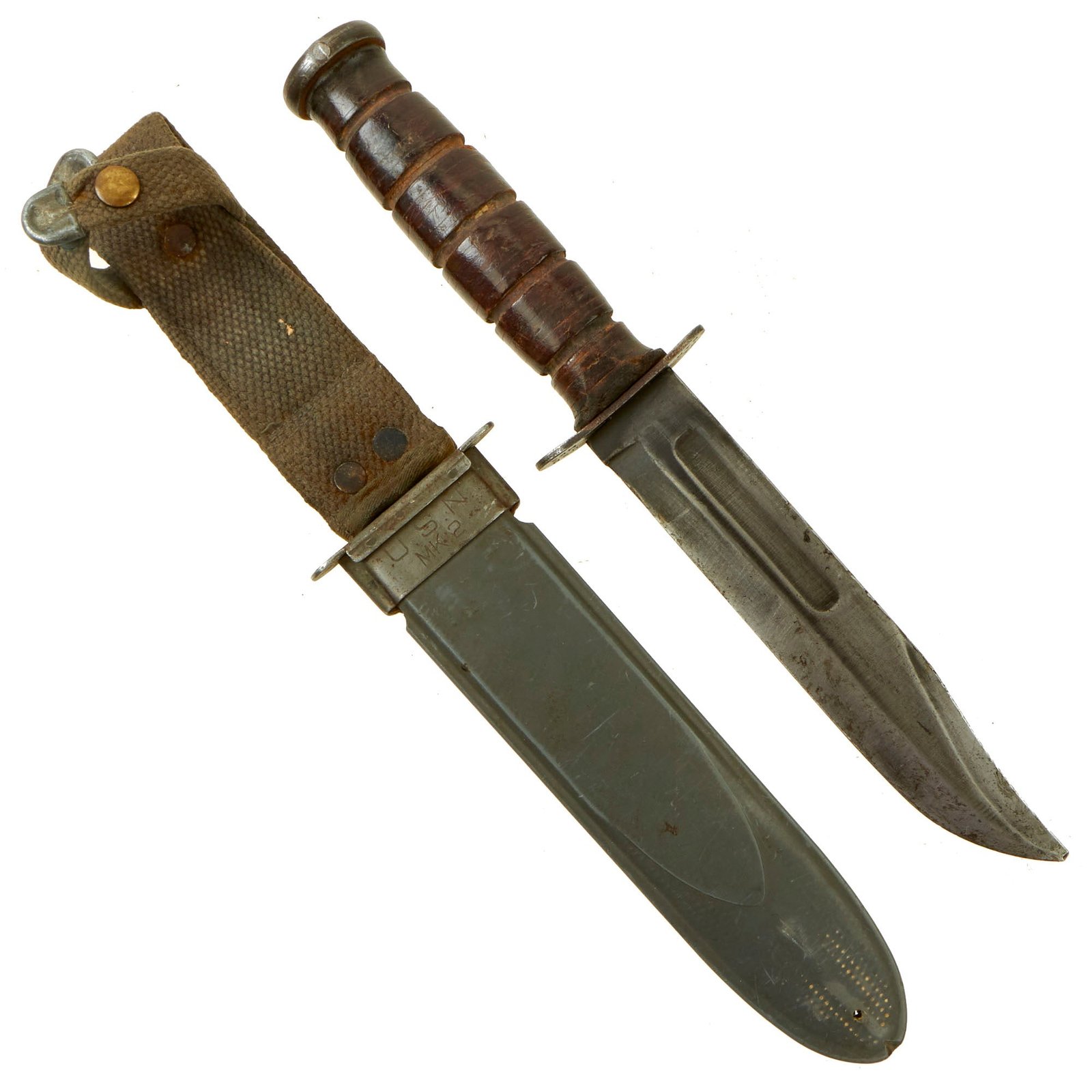 Buy Original U.S. WWII KA-BAR USN MK2 Fighting Knife with MK2 Scabbard | Original Firearms Antique For Sale