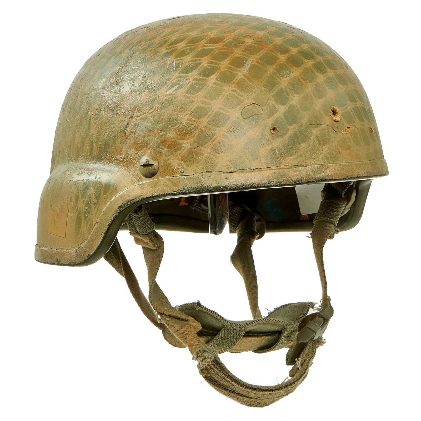 Buy Original U.S. Global War on Terror Modular Integrated Communications Helmet (MICH) Complete With Mesh Laundry Bag Applied Paint, Chinstrap and Suspension System | Original Firearms Antique For Sale