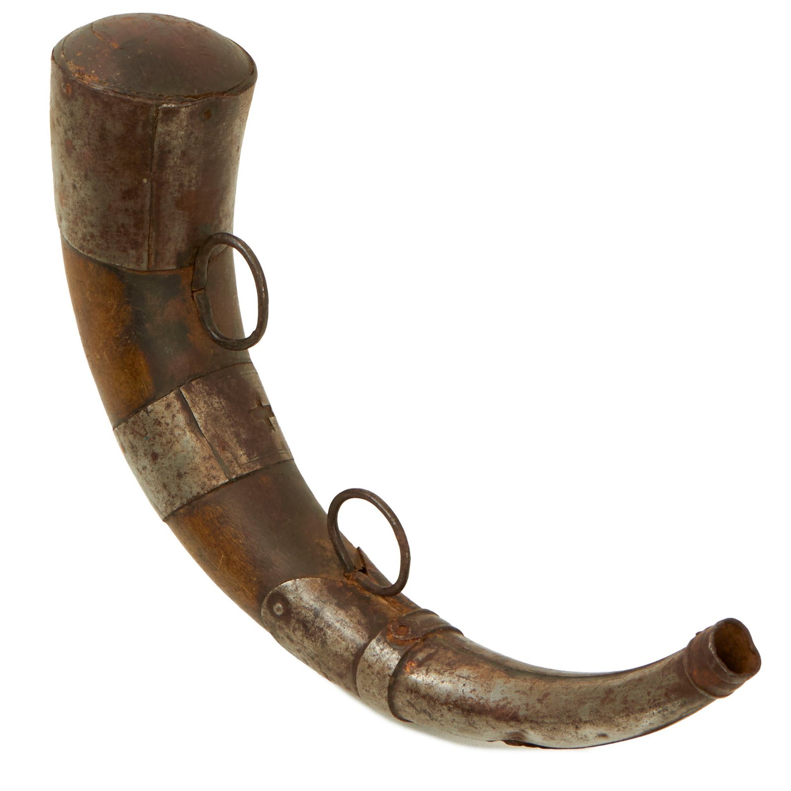 Buy Original 19th Century Ottoman Empire Iron Fitted Powder Horn | Original Firearms Antique For Sale
