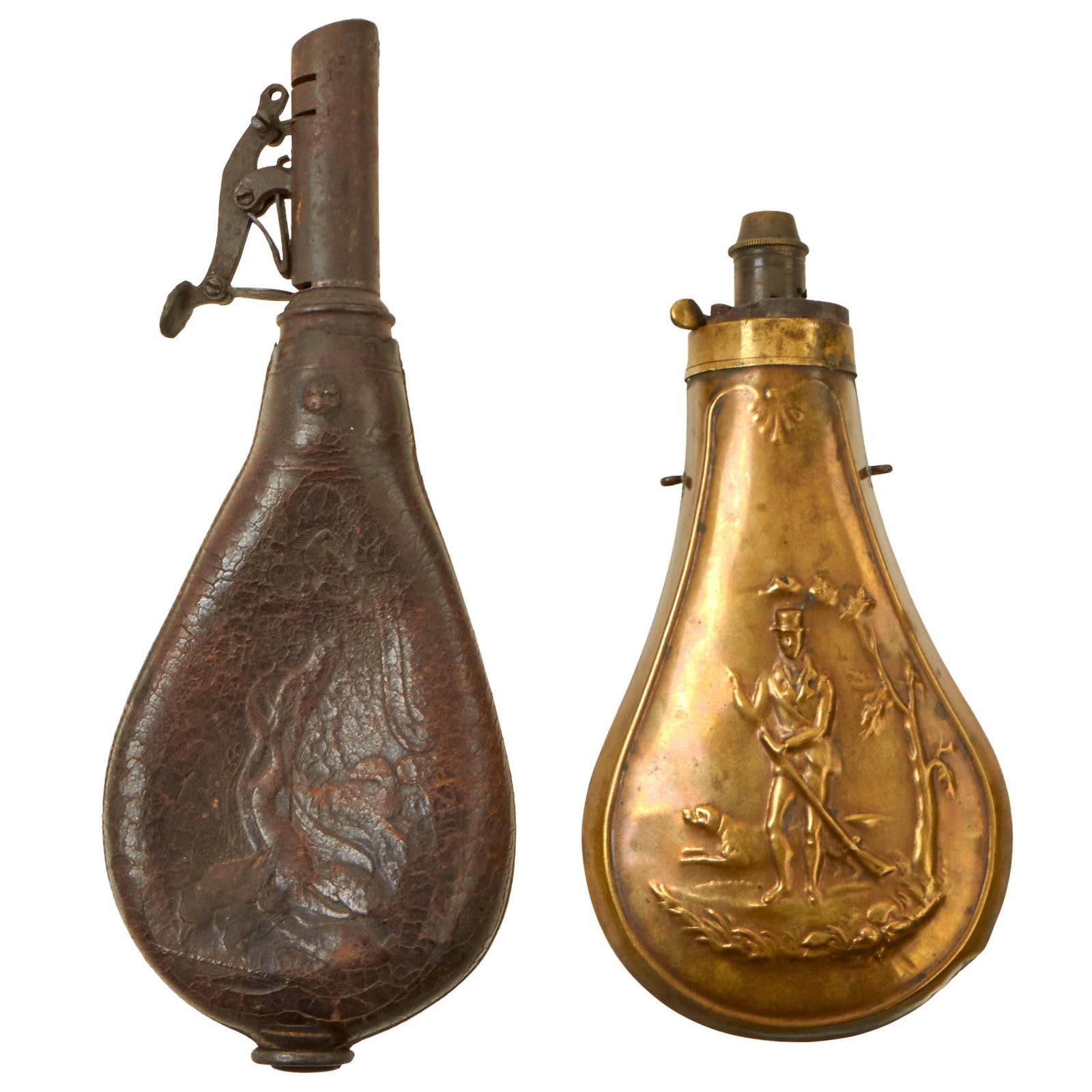 Buy Original U.S. Civil War Era Named Powder Flask & Shot Flask | Original Firearms Antique For Sale