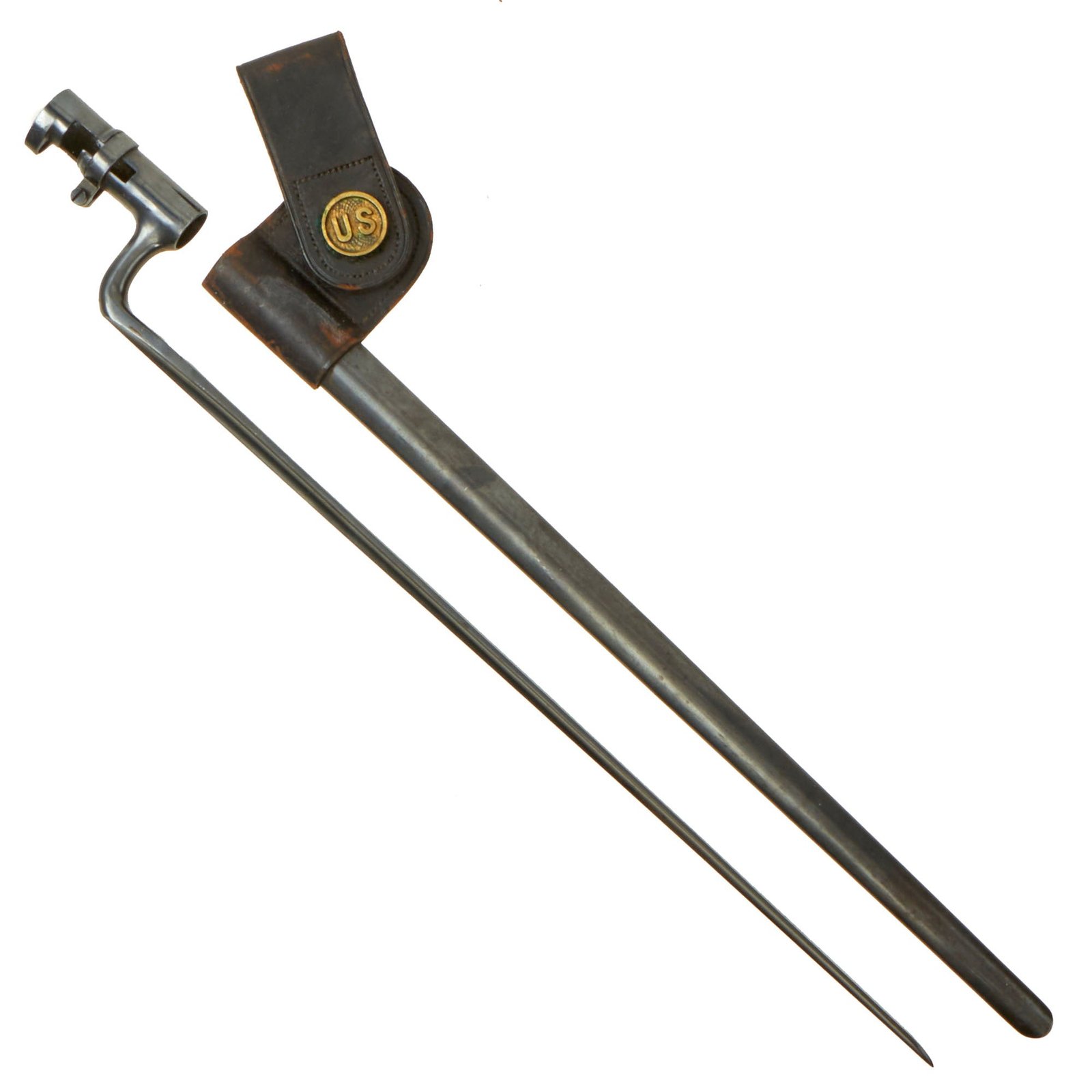 Buy Original U.S. Springfield Trapdoor M1873 Rifle Socket Bayonet with 1st Pattern Frog and Scabbard | Original Firearms Antique For Sale