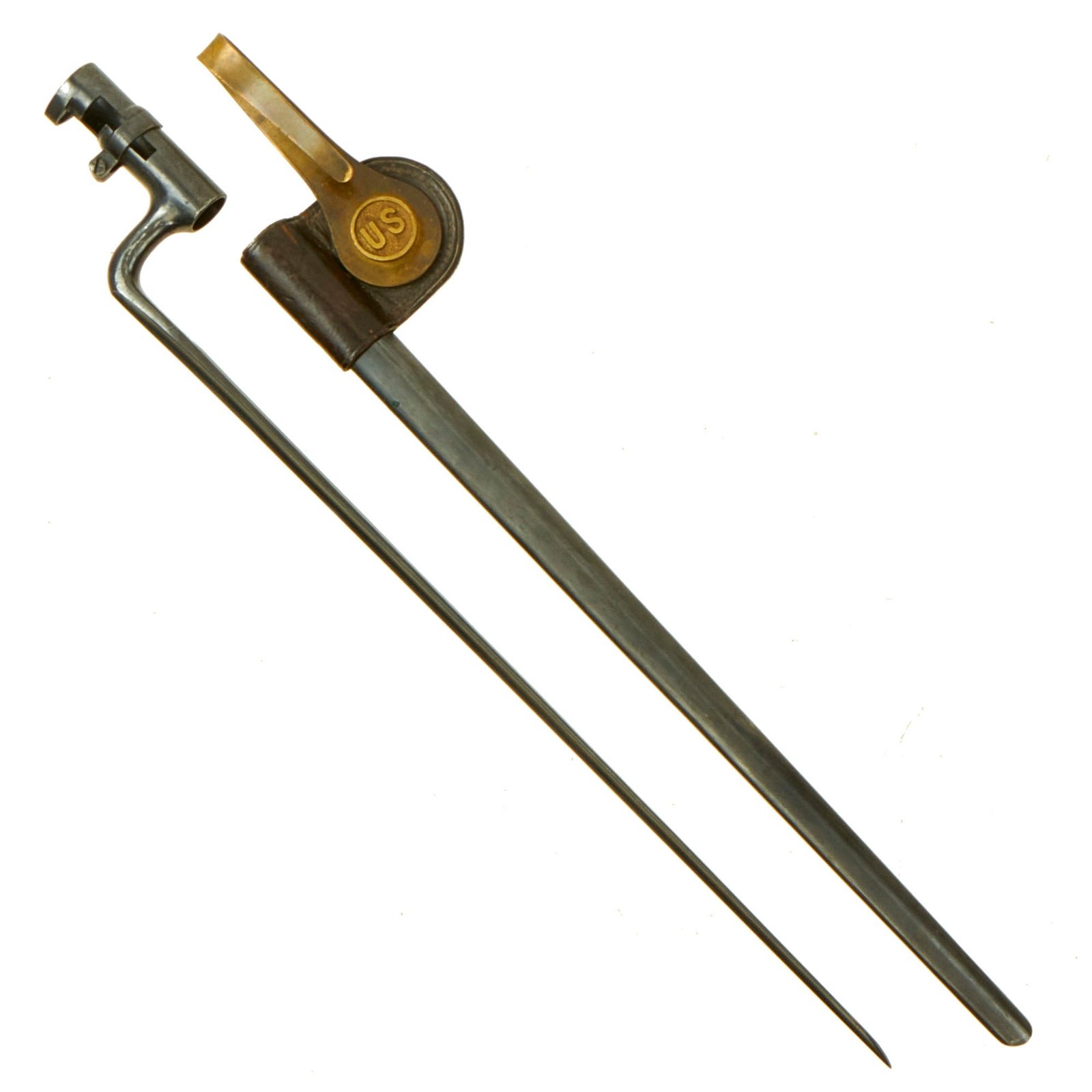 Buy Original Excellent U.S. Springfield Trapdoor M1873 Rifle Socket Bayonet with U.S. Brass Hook Scabbard | Original Firearms Antique For Sale