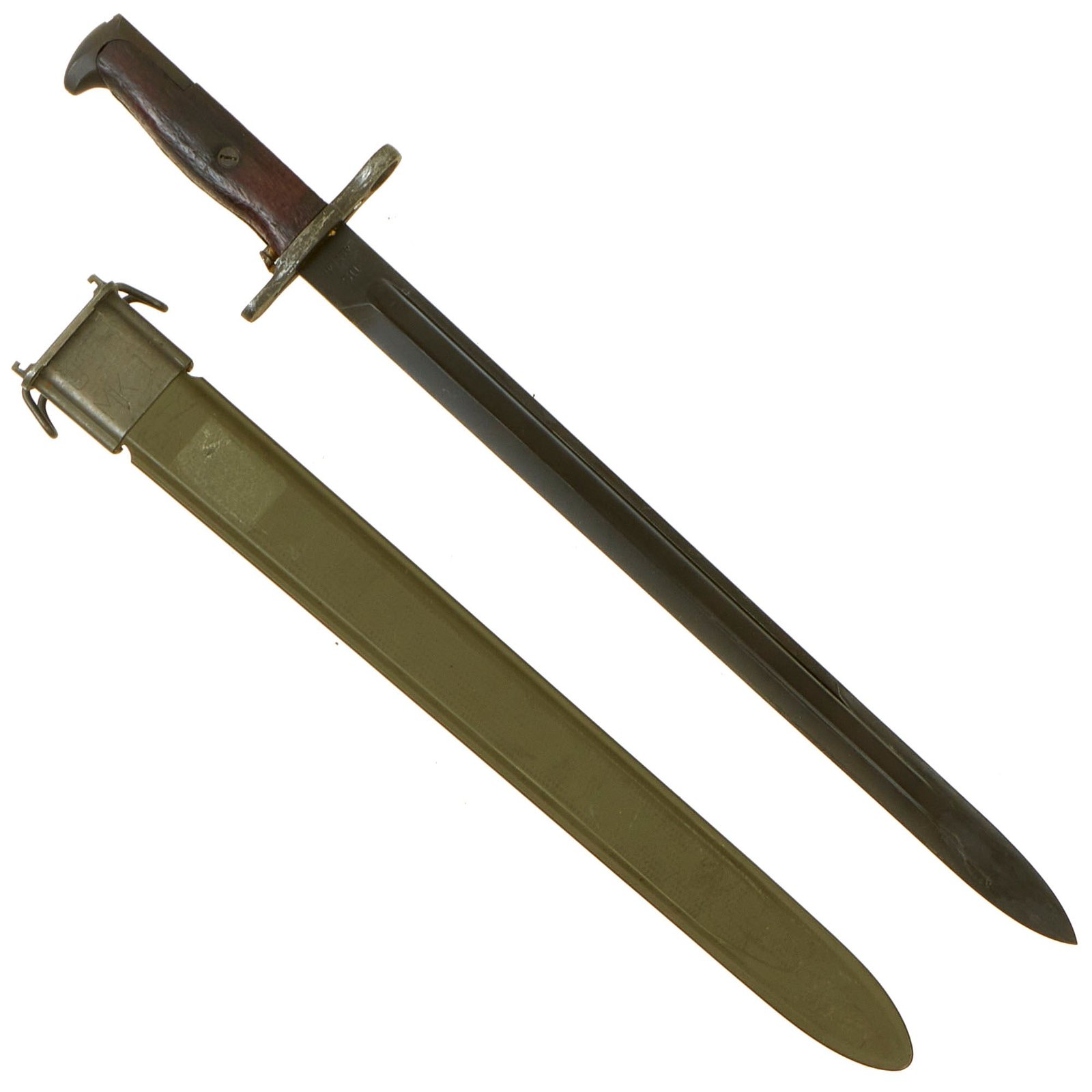 Buy Original U.S. WWI M1905 Springfield 16 inch Rifle Bayonet Marked S.A. with WWII M3 USN Mk I Scabbard - Dated 1911 | Original Firearms Antique For Sale