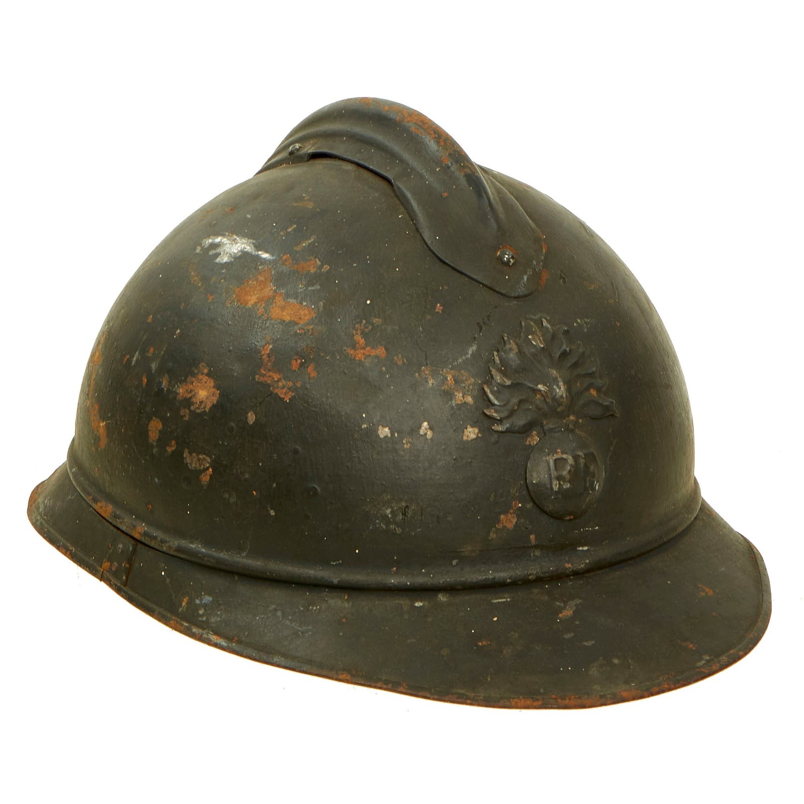 Buy Original French WWI Issue Model 1915 Adrian Helmet in Horizon Blue with RF Badge and Partial Liner | Original Firearms Antique For Sale