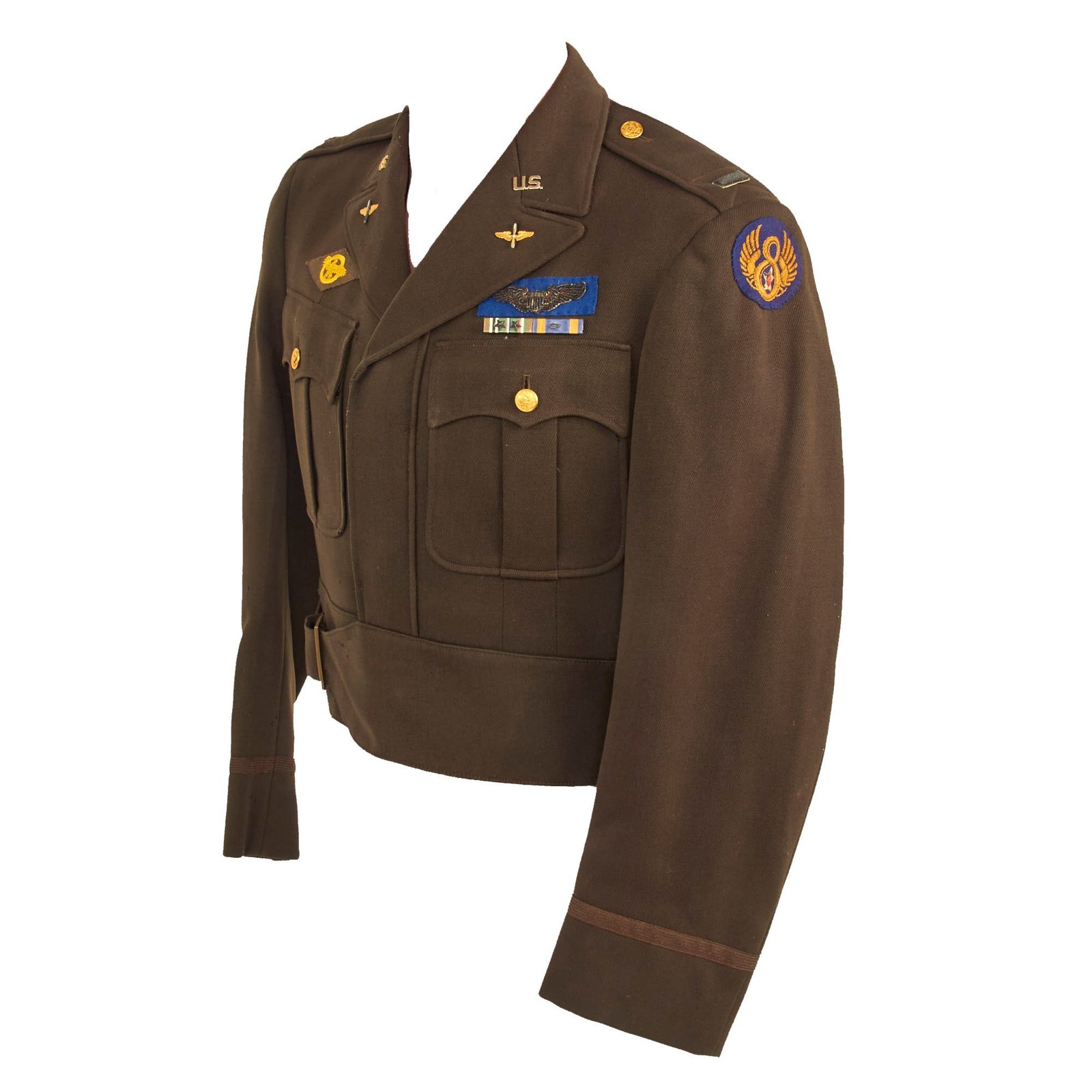 Buy Original U.S. WWII 8th Army Air Forces Custom Tailored Ike Jacket With English Made Insignia and Bullion Hand Embroidered Combat Air Crew Wings | Original Firearms Antique For Sale
