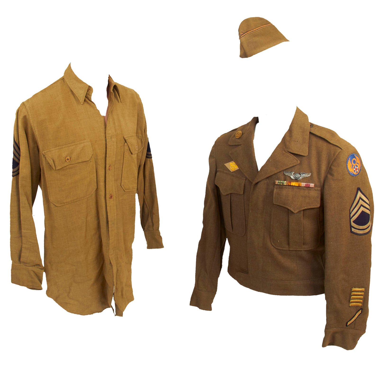 Buy Original U.S. WWII US Army 8th Air Force Aircrewman Ike Jacket Set With Shirt and Overseas Cap | Original Firearms Antique For Sale