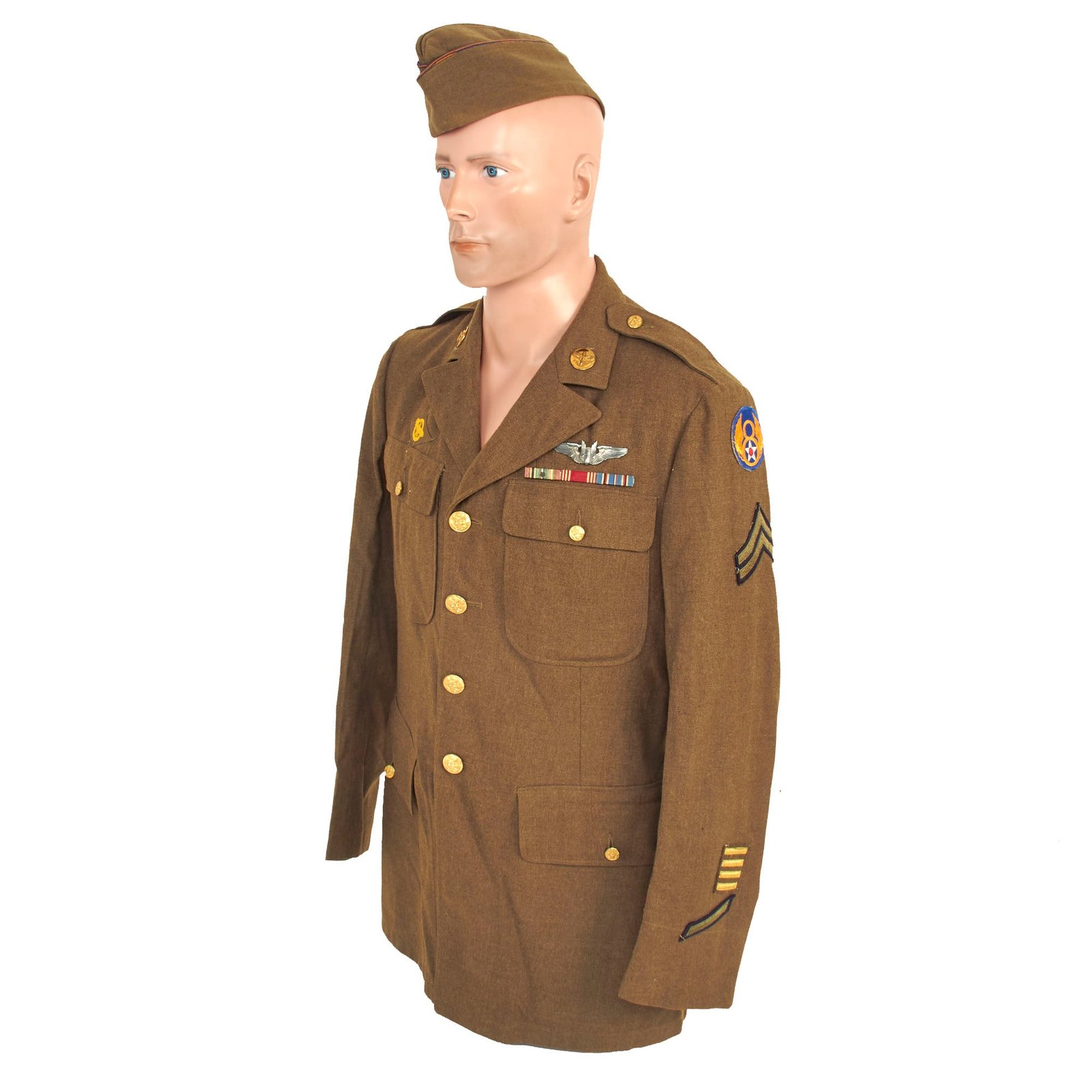 Buy Original U.S. WWII 8th / 7th Army Air Force Aerial Gunner Class-A Uniform Coat and Overseas Cap - Laundry Number Marked | Original Firearms Antique For Sale