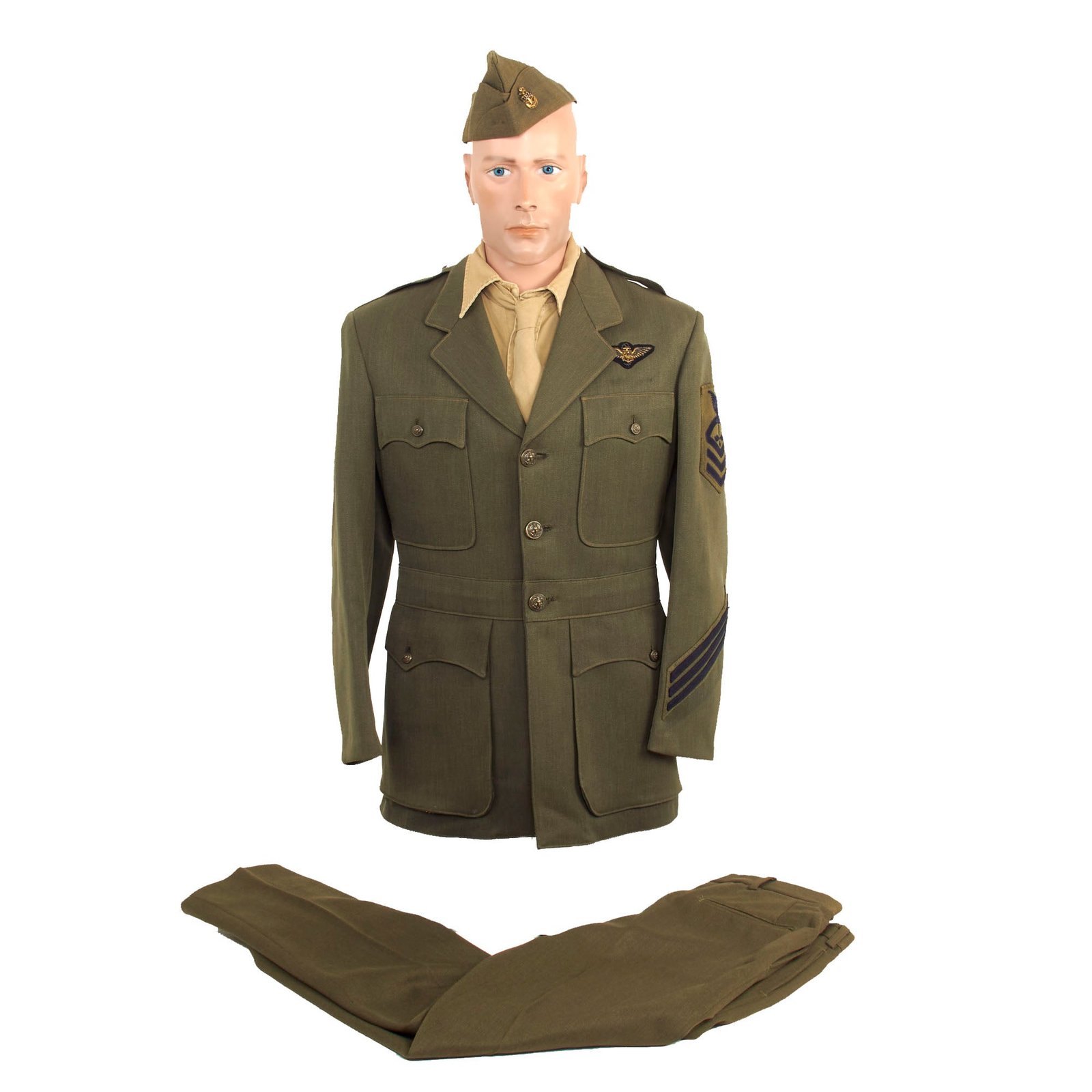 Buy Original U.S. WWII US Navy Aviation Winter Working Uniform Set With Jacket, Shirt, Tie, Trousers and Overseas Cap - Chief Aerographer's Mate | Original Firearms Antique For Sale