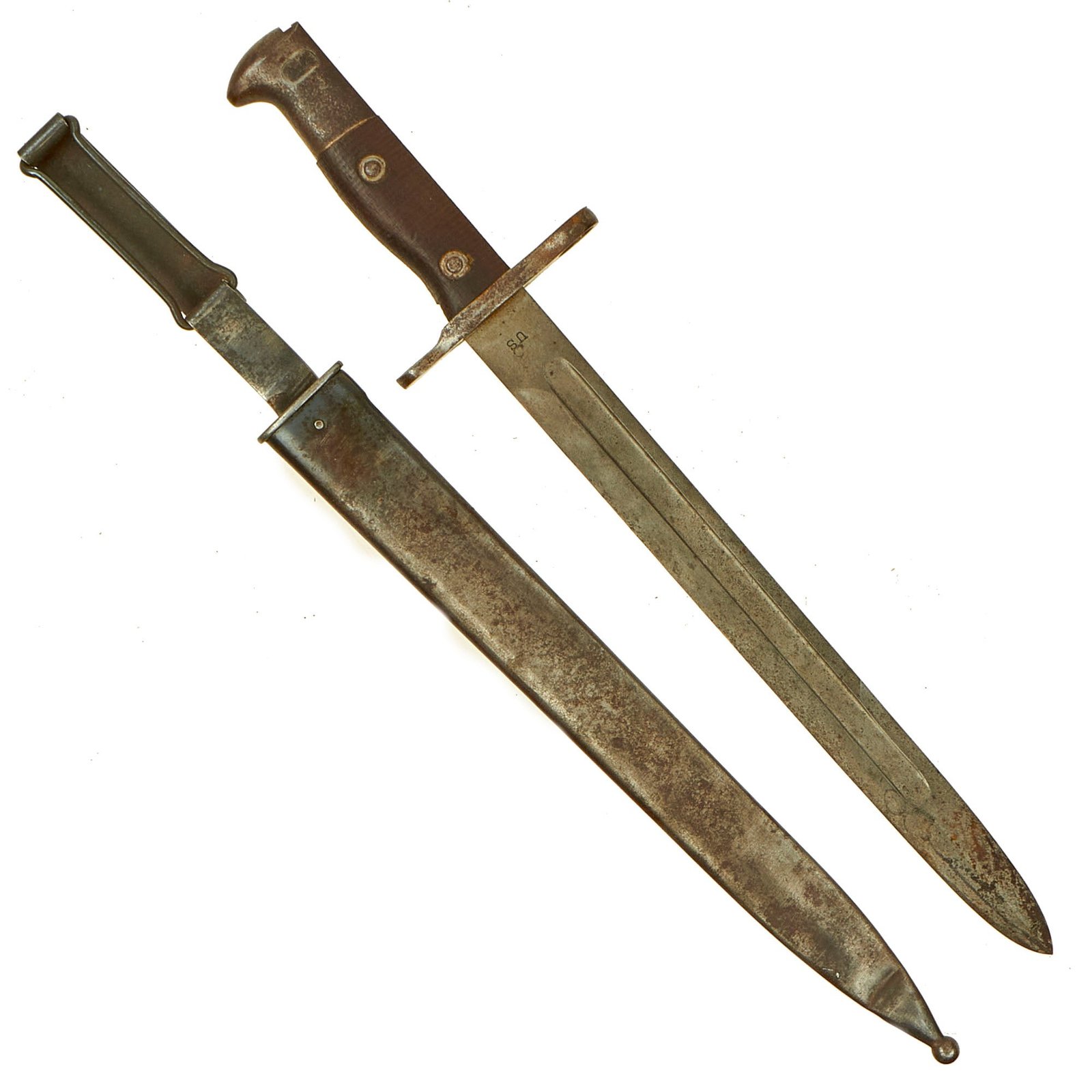 Buy Original U.S. Banana Wars Model 1892 Krag Rifle Bayonet and 2nd Pattern Scabbard - Dated 1903 | Original Firearms Antique For Sale