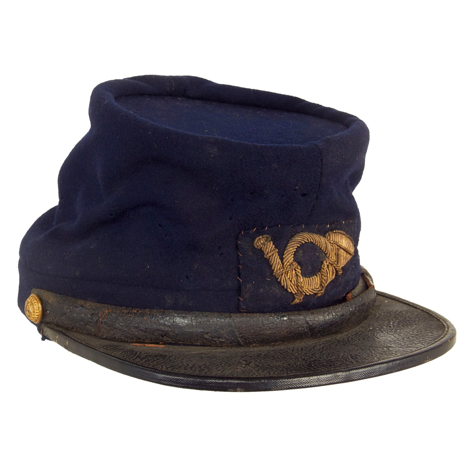 Buy Original U.S. Civil War Massachusetts Volunteer Militia Private Purchase Chasseur Style Pattern Kepi With Officer’s Bullion Bugle Badge | Original Firearms Antique For Sale