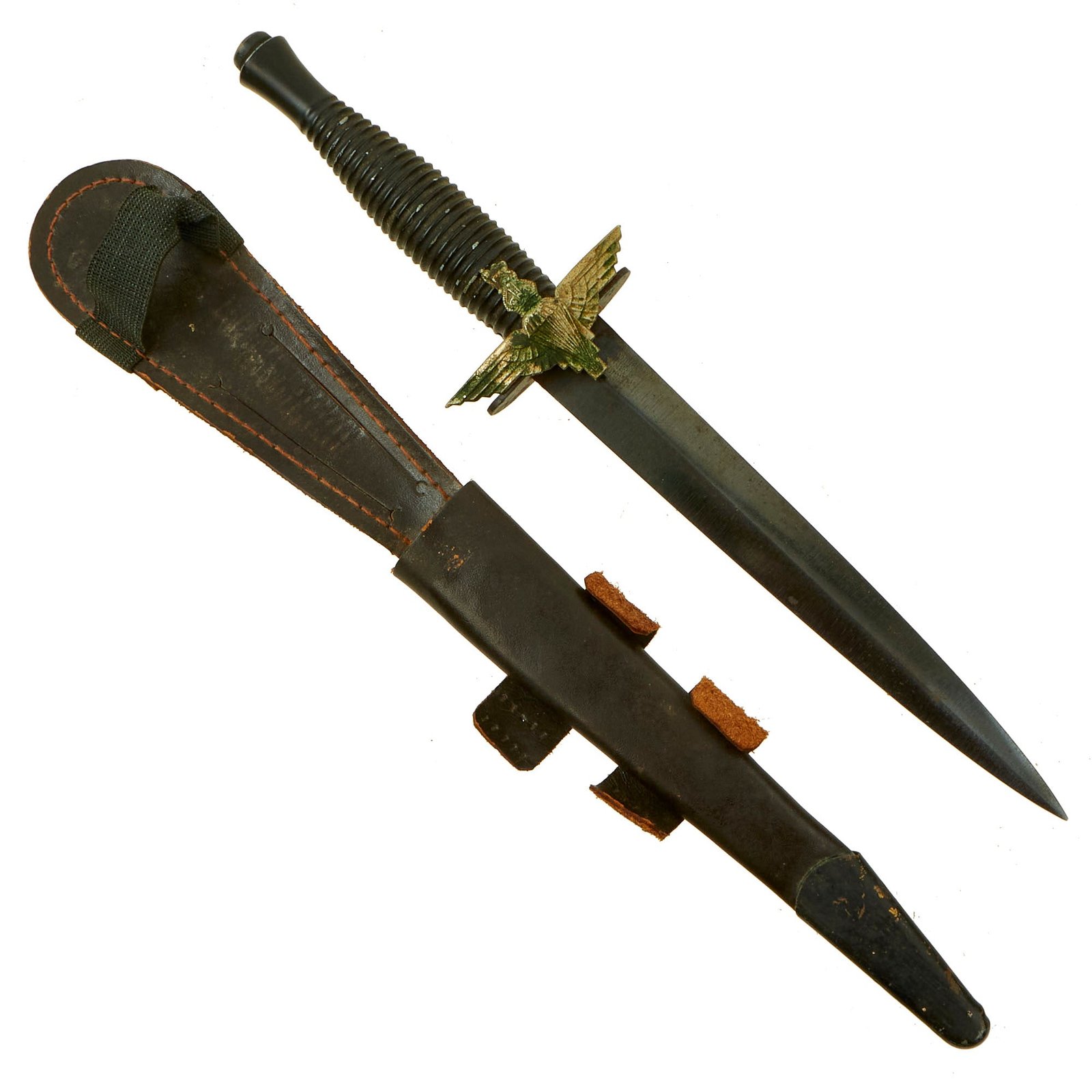 Buy Original British Korean War Era 3rd Pattern Fairbairn Sykes Fighting Knife with Period Applied Parachute Regiment Badge and Scabbard | Original Firearms Antique For Sale
