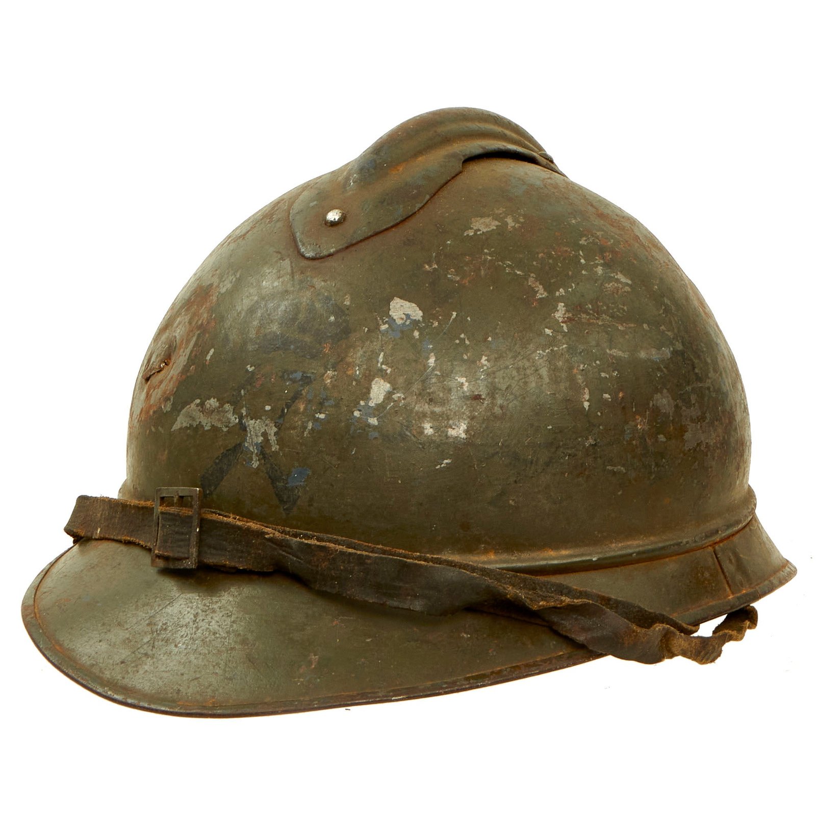 Buy Original Italian WWI French Made M1916 Adrian Helmet with 47th Infantry Crowned Stencil On Front - Complete | Original Firearms Antique For Sale