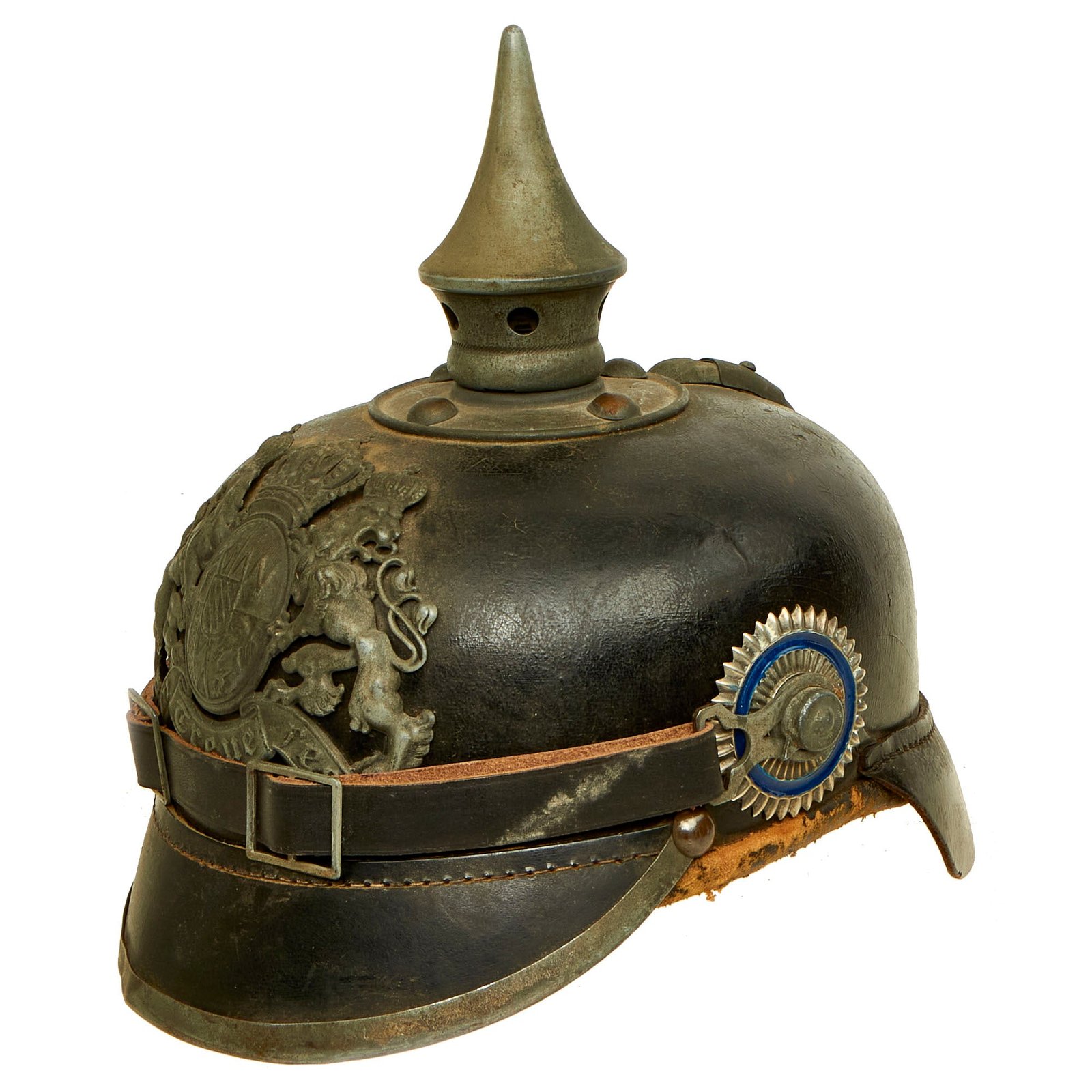 Buy Original Imperial German WWI Bavarian EM/NCO M1915 Pickelhaube Spiked Helmet by Hans Römer - Size 56, Dated 1915 | Original Firearms Antique For Sale