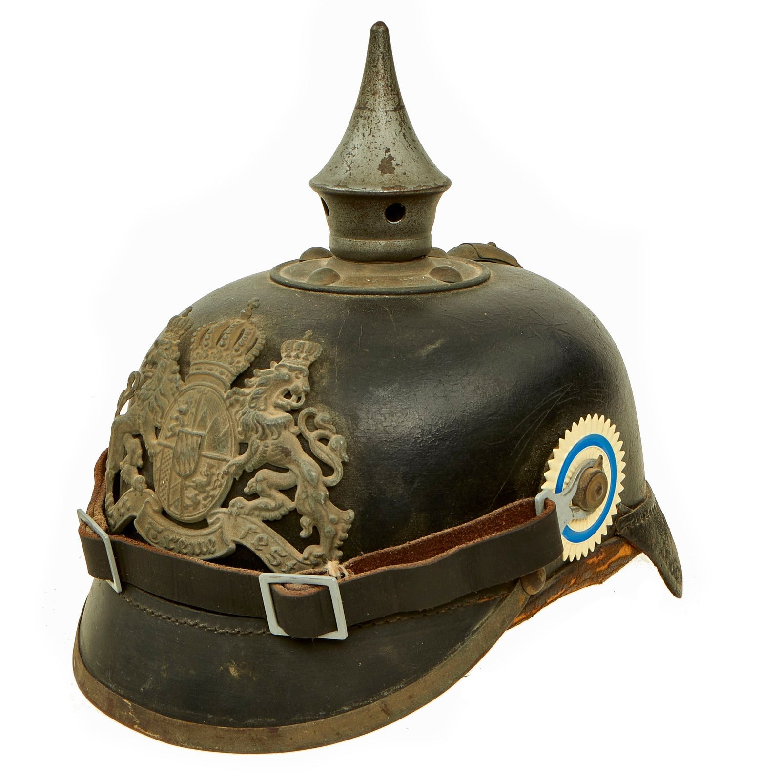 Buy Original Imperial German WWI Bavarian EM/NCO M1915 Pickelhaube Spiked Helmet by Hans Römer - Size 57, Dated 1915 | Original Firearms Antique For Sale