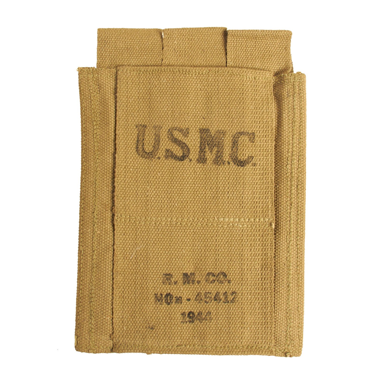Buy Original U.S. WWII USMC 1944 Dated Thompson .45 Submachine Gun Magazine Pouch by Russell Mfg. Co. | Original Firearms Antique For Sale