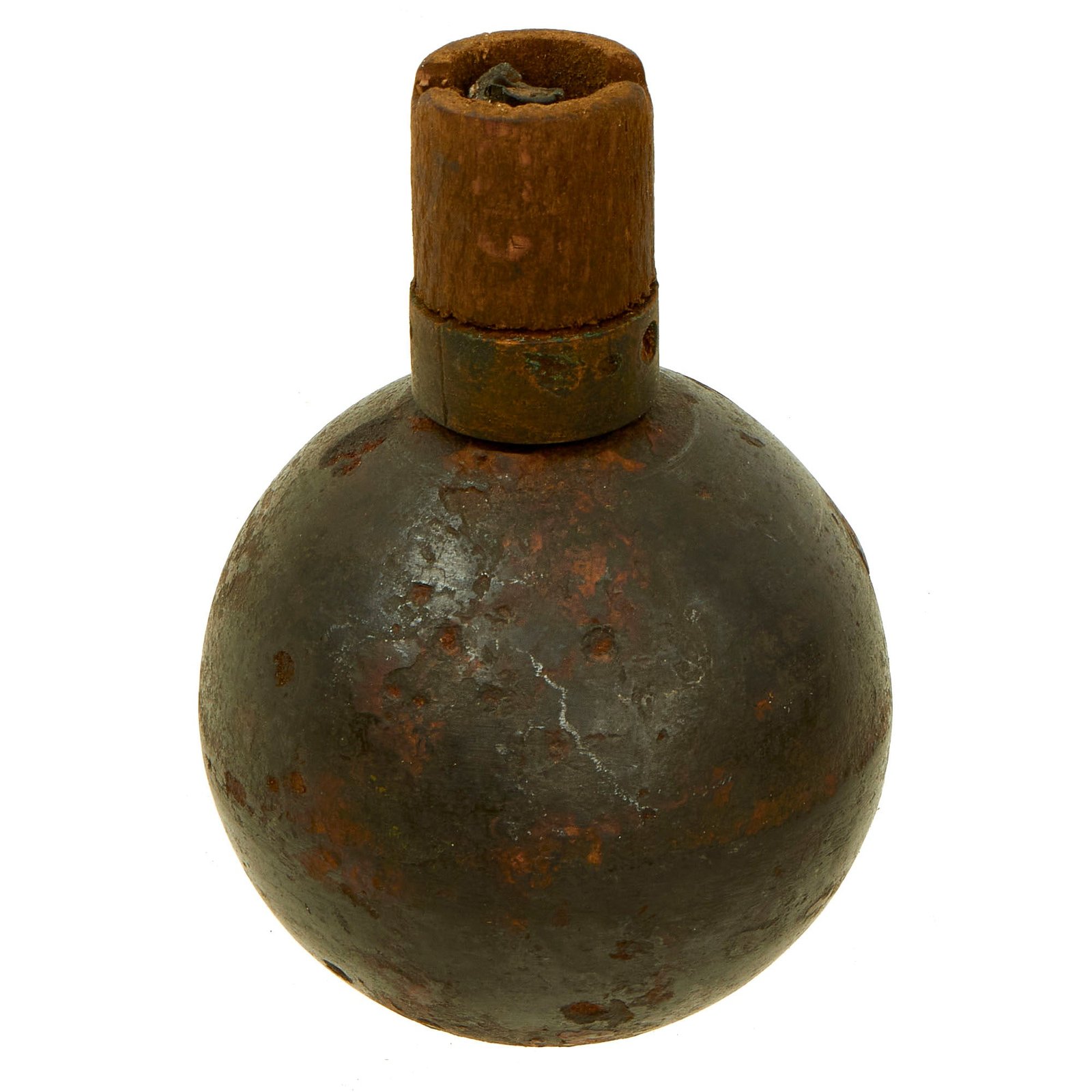 Buy Original French WWI Model 1914 Bracelet Ball Hand Grenade with Fuse & Pull Ring Housing - Inert | Original Firearms Antique For Sale