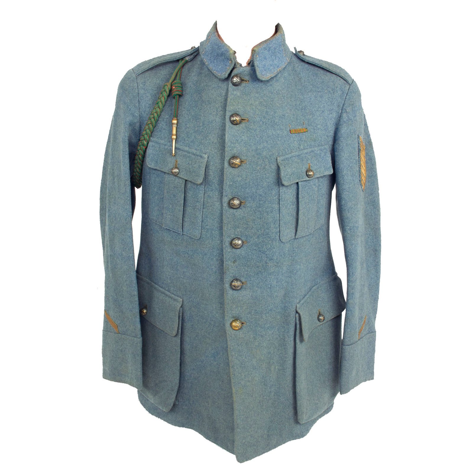 Buy Original French WWI Horizon Blue Artillery Sergeant Uniform Top With 7 Chevrons d’Ancienneté de Présence (Service Chevron) For 3.5 Years of Service | Original Firearms Antique For Sale