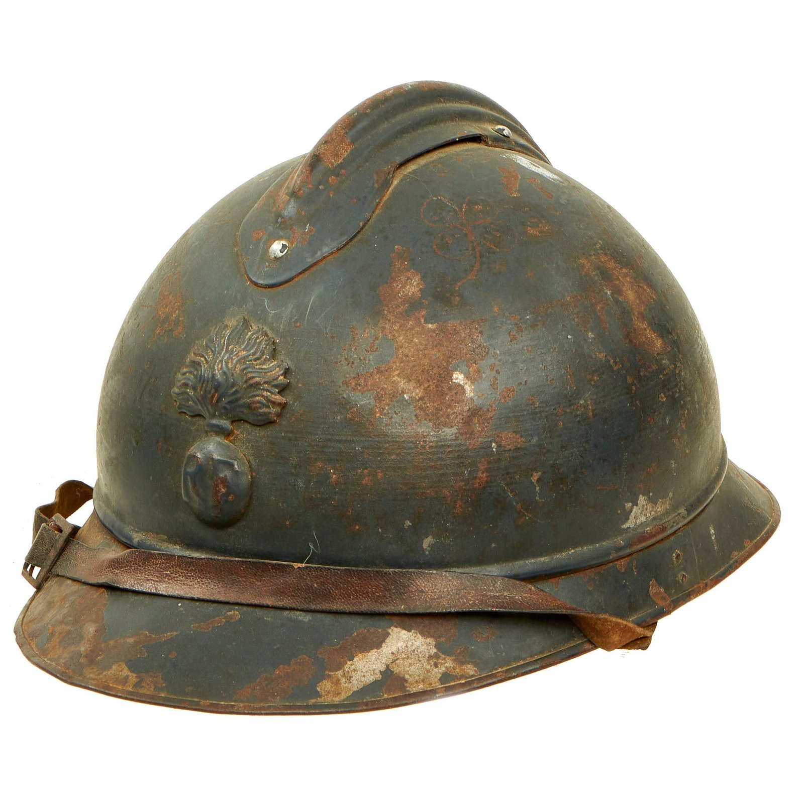 Buy Original French WWI Issue Model 1915 Adrian Helmet in Horizon Blue with RF Badge and Early First Pattern Liner - Complete | Original Firearms Antique For Sale