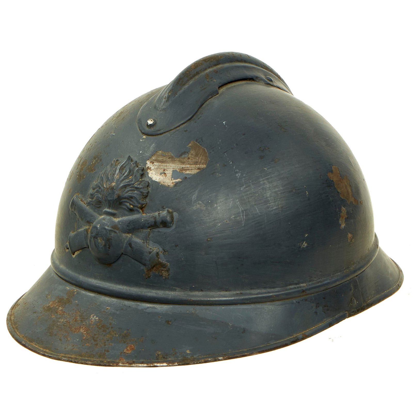 Buy Original French WWI Issue Model 1915 Adrian Helmet in Horizon Blue with Artillery RF Badge and Early First Pattern Liner | Original Firearms Antique For Sale