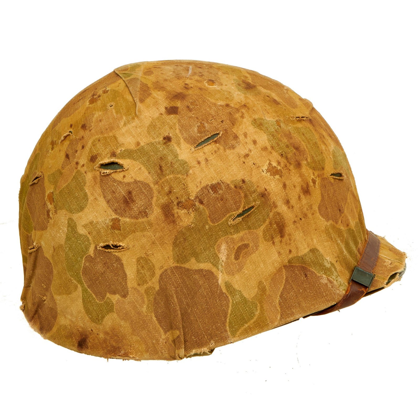 Buy Original U.S. WWII Untouched / Service Worn Fixed Bale M1 Helmet With 2nd Pattern USMC HBT Camouflage Cover and St. Clair Low-Pressure Liner - Complete | Original Firearms Antique For Sale
