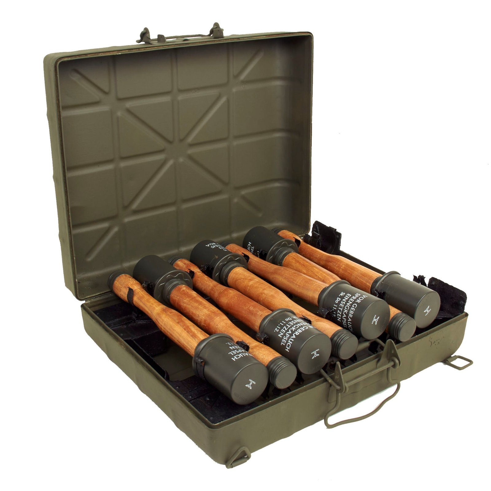 Buy Original German WWII M24 Stick Grenade Case with Original Internal Rack and Replica Grenades | Original Firearms Antique For Sale