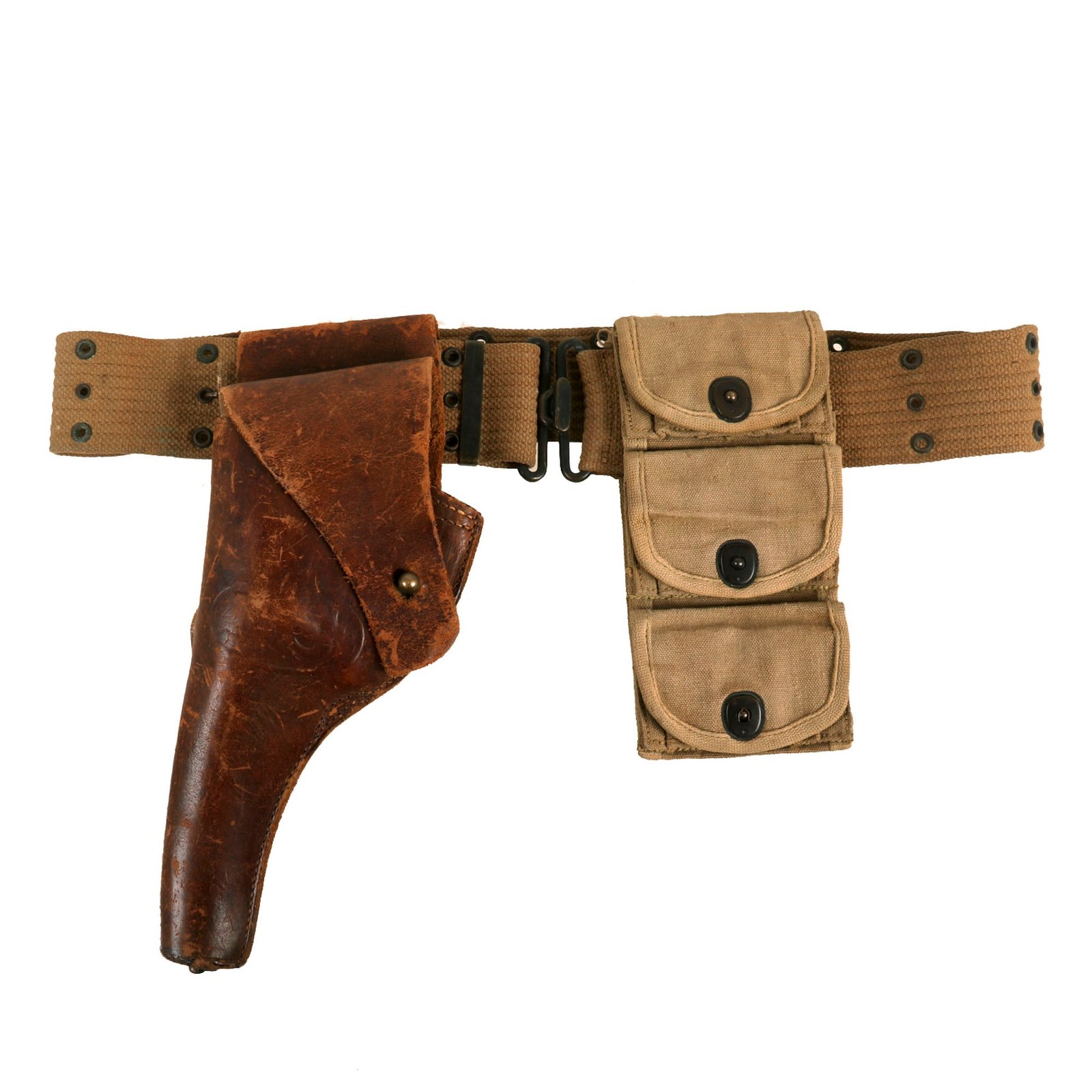 Buy Original U.S. WWI M1917 Holster for 1911 .45 Revolver with M-1910 Pistol Belt, & WWI Half Moon Clip .45 Cal 3 Pocket Pouch - Dated 1918 | Original Firearms Antique For Sale