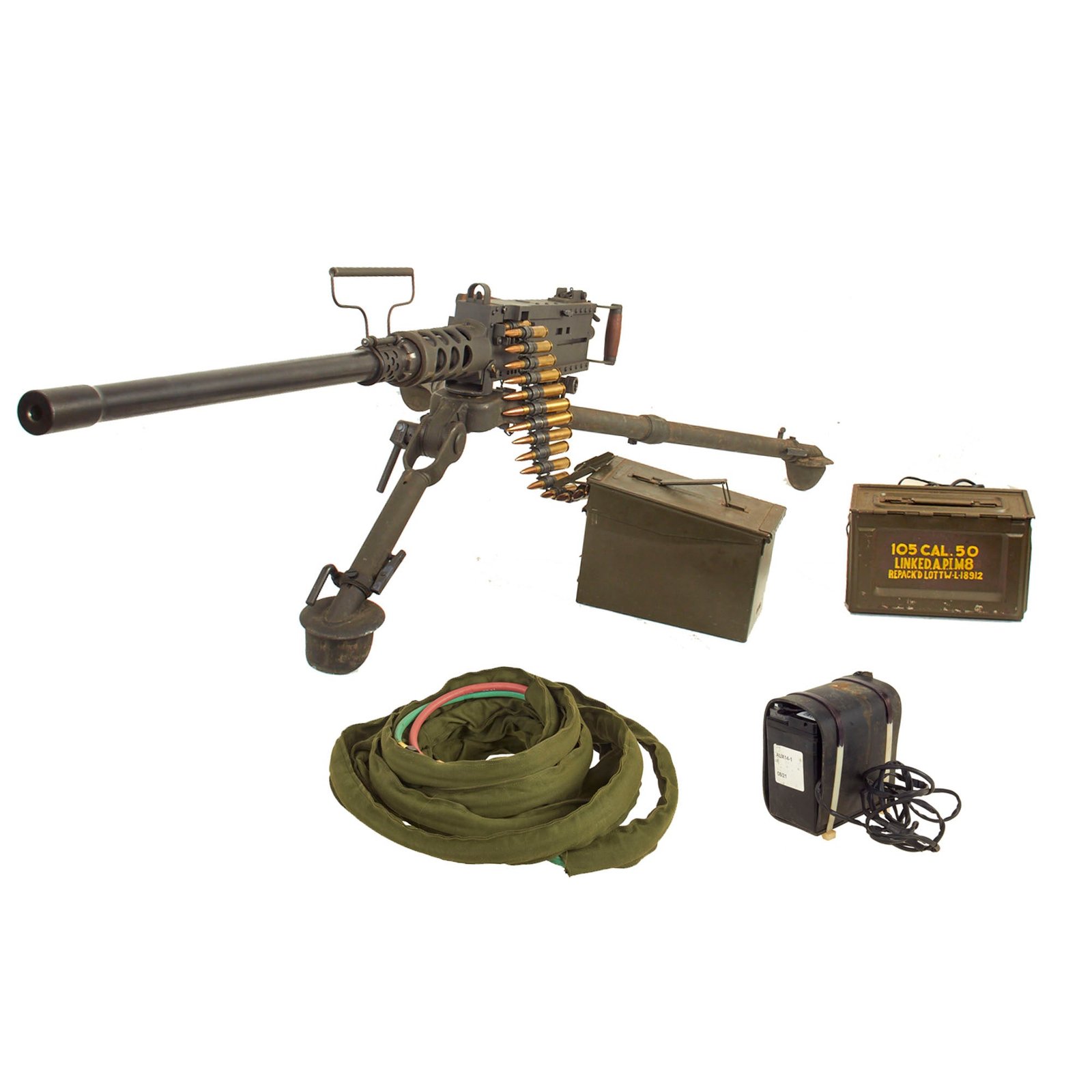 Buy Original U.S. WWII Type M2HB Browning .50 Caliber “Ma Deuce” Display Machine Gun with Complete M3 Tripod & Accessories | Original Firearms Antique For Sale
