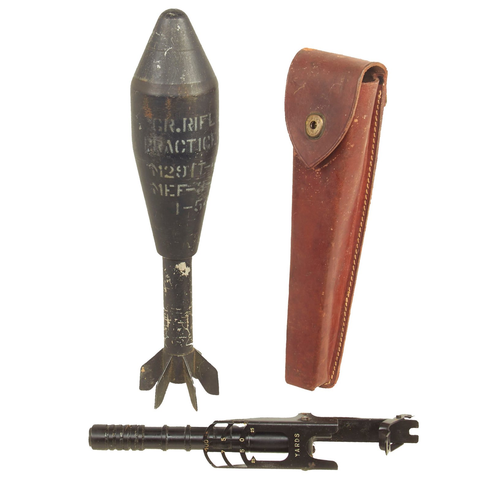 Buy Original Belgian Korean War Era / Rwandan Revolution T-119 M1 Garand Grenade Launcher and Case By Mecar With Inert M29 Practice Energa AT Rifle Grenade | Original Firearms Antique For Sale