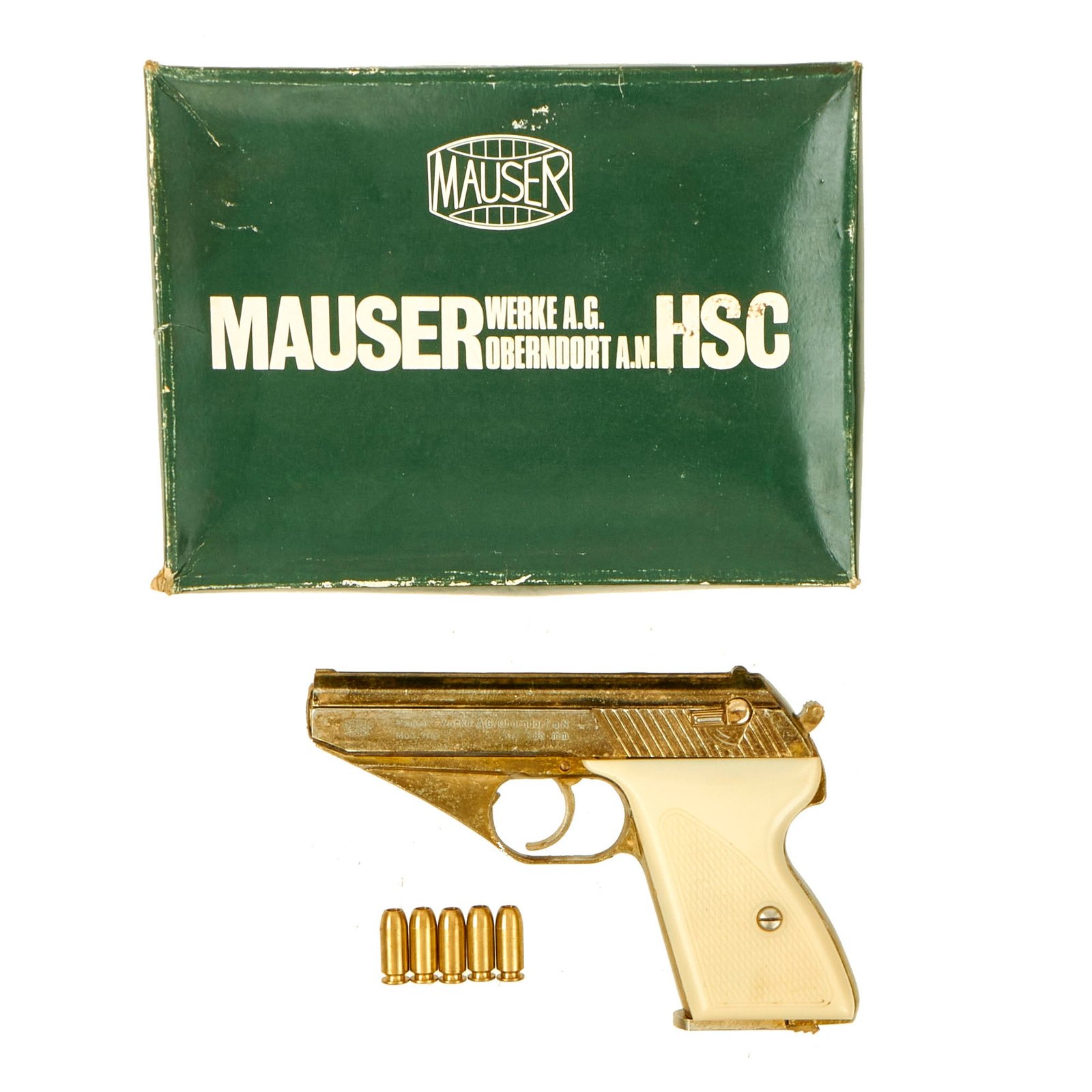 Buy German WWII Replica Mauser HSC Cap Plug-Firing Pistol by MGC Japan with Original Box and Cartridges- Circa 1960s | Original Firearms Antique For Sale