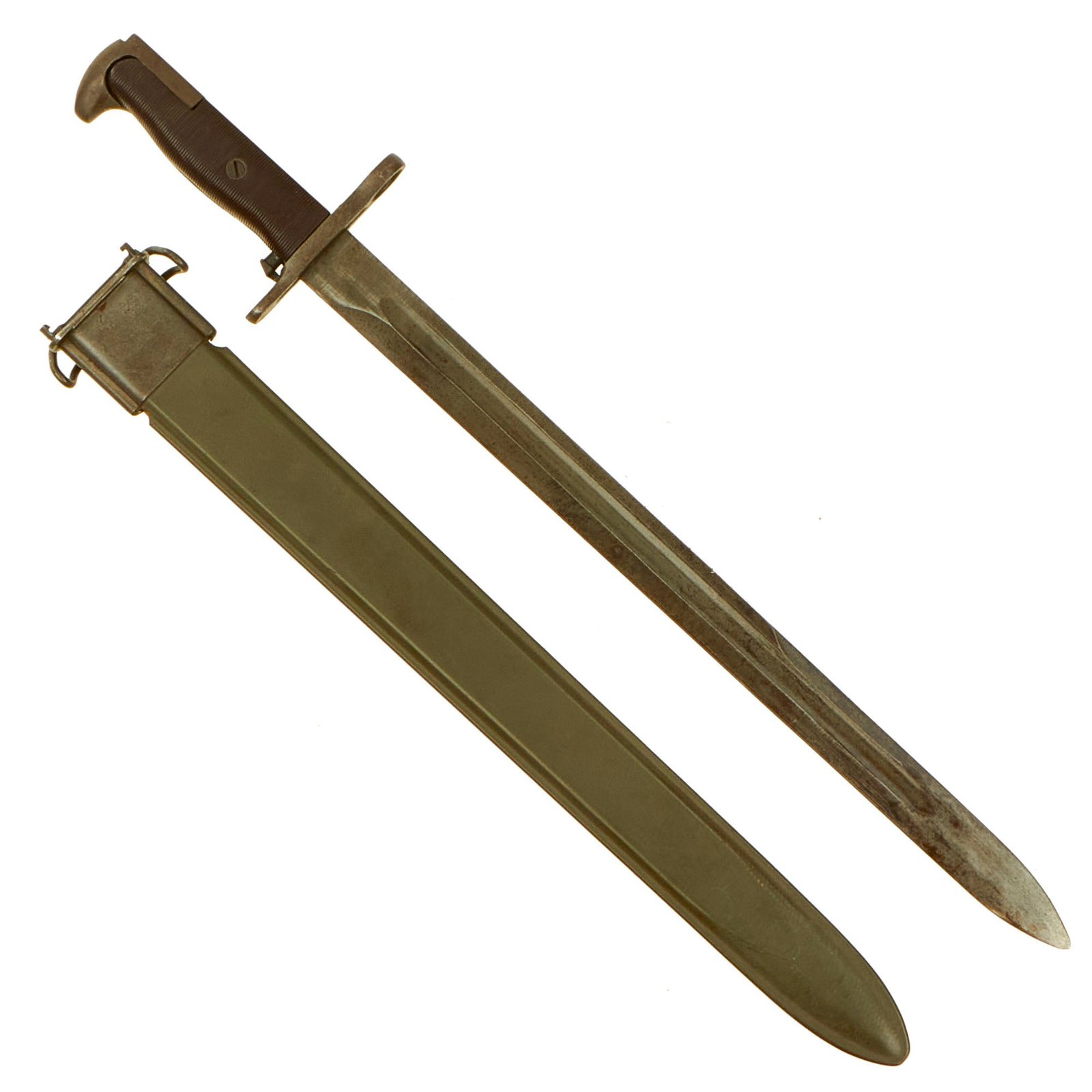Buy Original U.S. WWII M1942 Garand 16" Bayonet by American Fork & Hoe with Rare “CAB” Grips & M3 Scabbard - dated 1943 | Original Firearms Antique For Sale