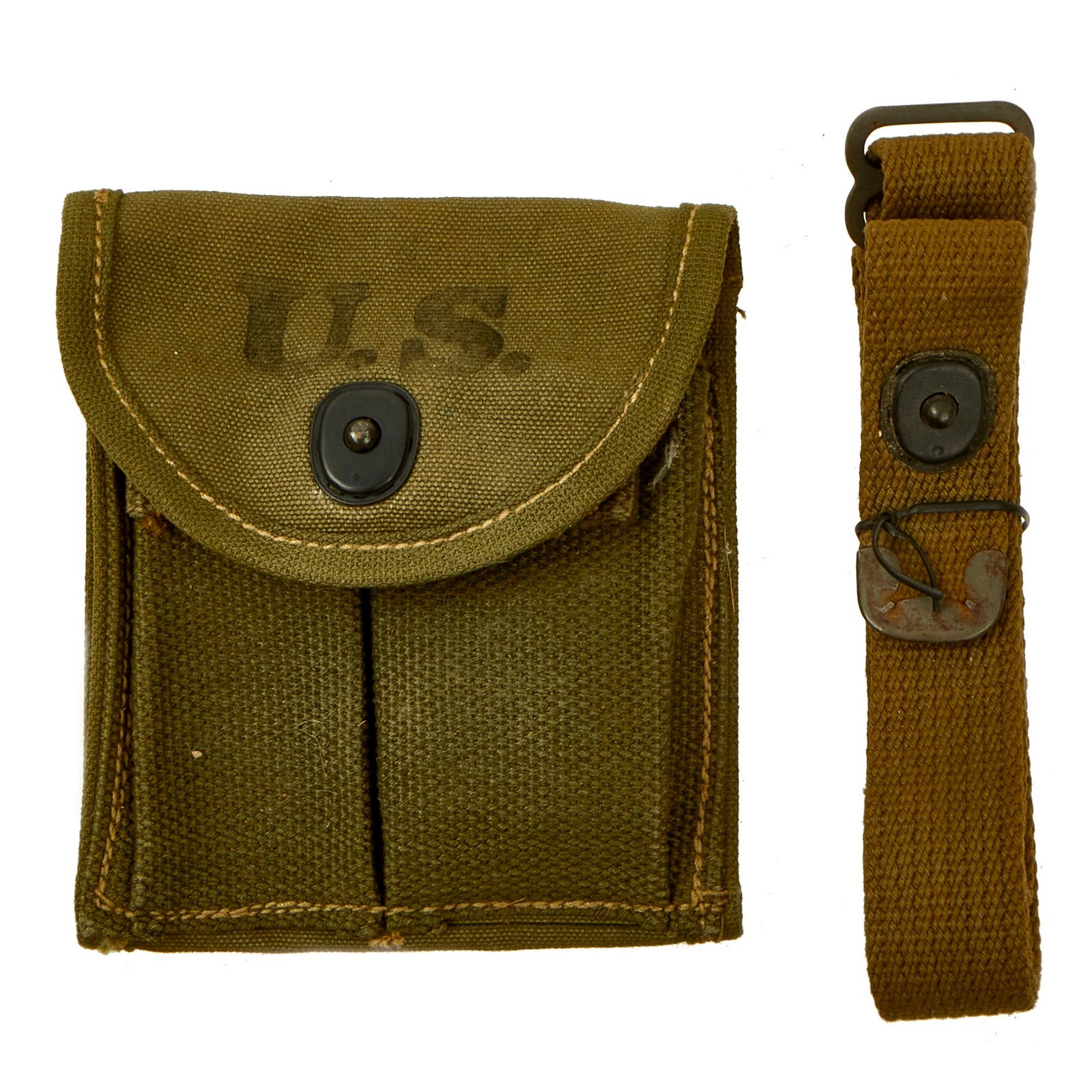 Buy Original U.S. WWII 1943 Dated M1 Carbine Ammo Pouch & Canvas Web Sling with Keeper - 2 Items | Original Firearms Antique For Sale