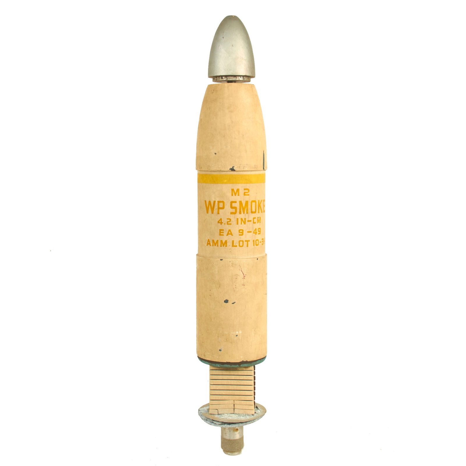 Buy Original U.S. Korean War ML 4.2 inch Mortar M2 WP Smoke White Phosphorus WP Inert Training Cartridge | Original Firearms Antique For Sale