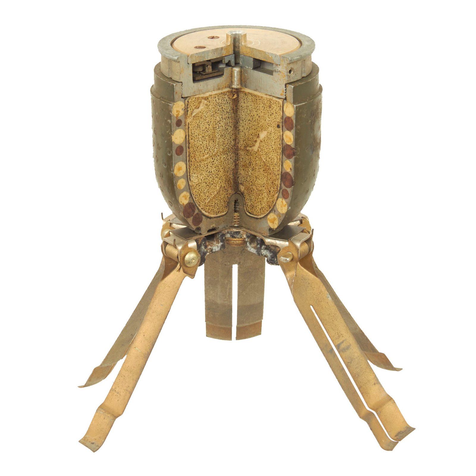 Buy Original U.S. Vietnam War Era BLU-3 “Pineapple” Cluster Bomblet Training Cutaway - Inert | Original Firearms Antique For Sale