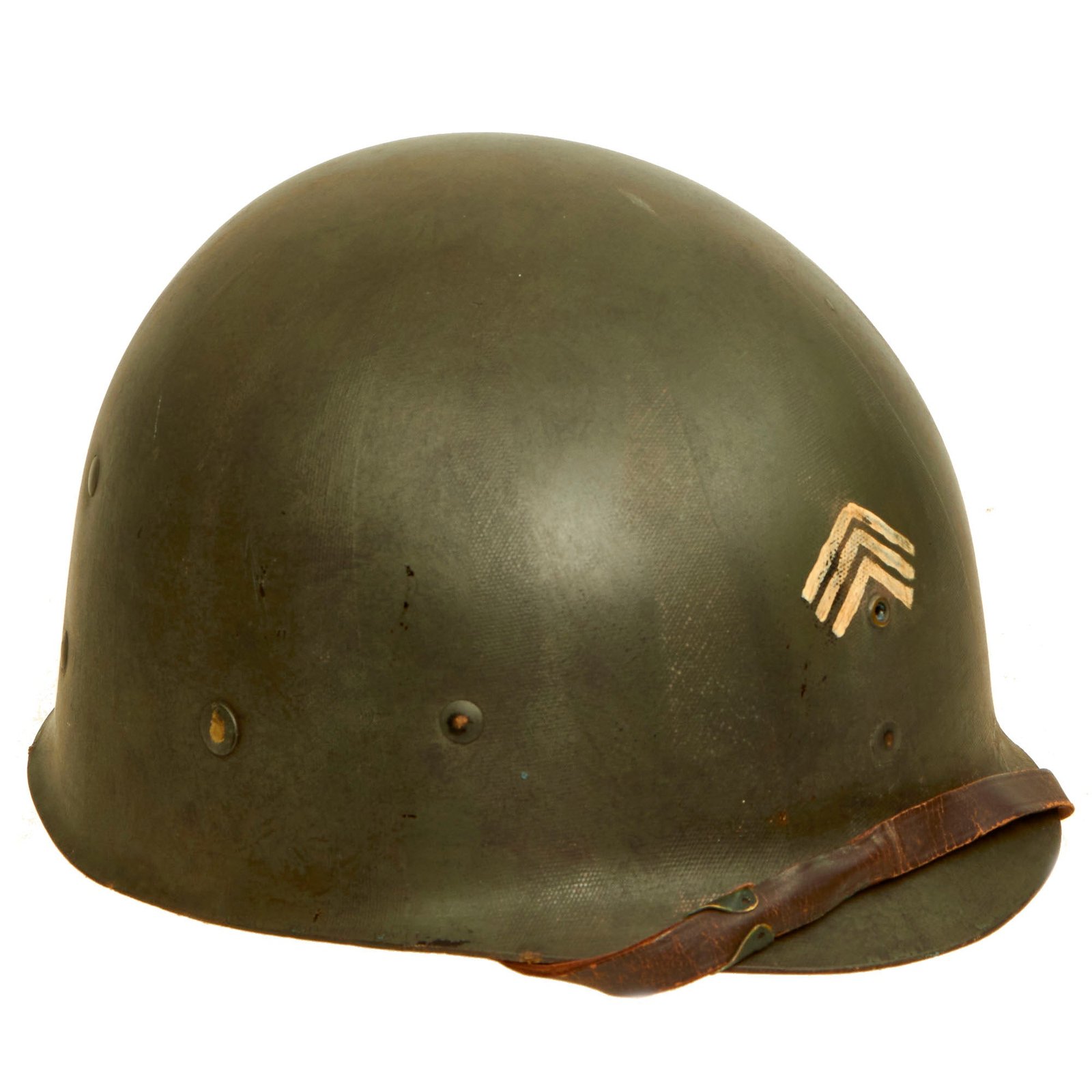 Buy Original WWII U.S. Sergeant Rank Painted M1 Helmet Liner with NCO “Follow Me” Bar- by Westinghouse | Original Firearms Antique For Sale