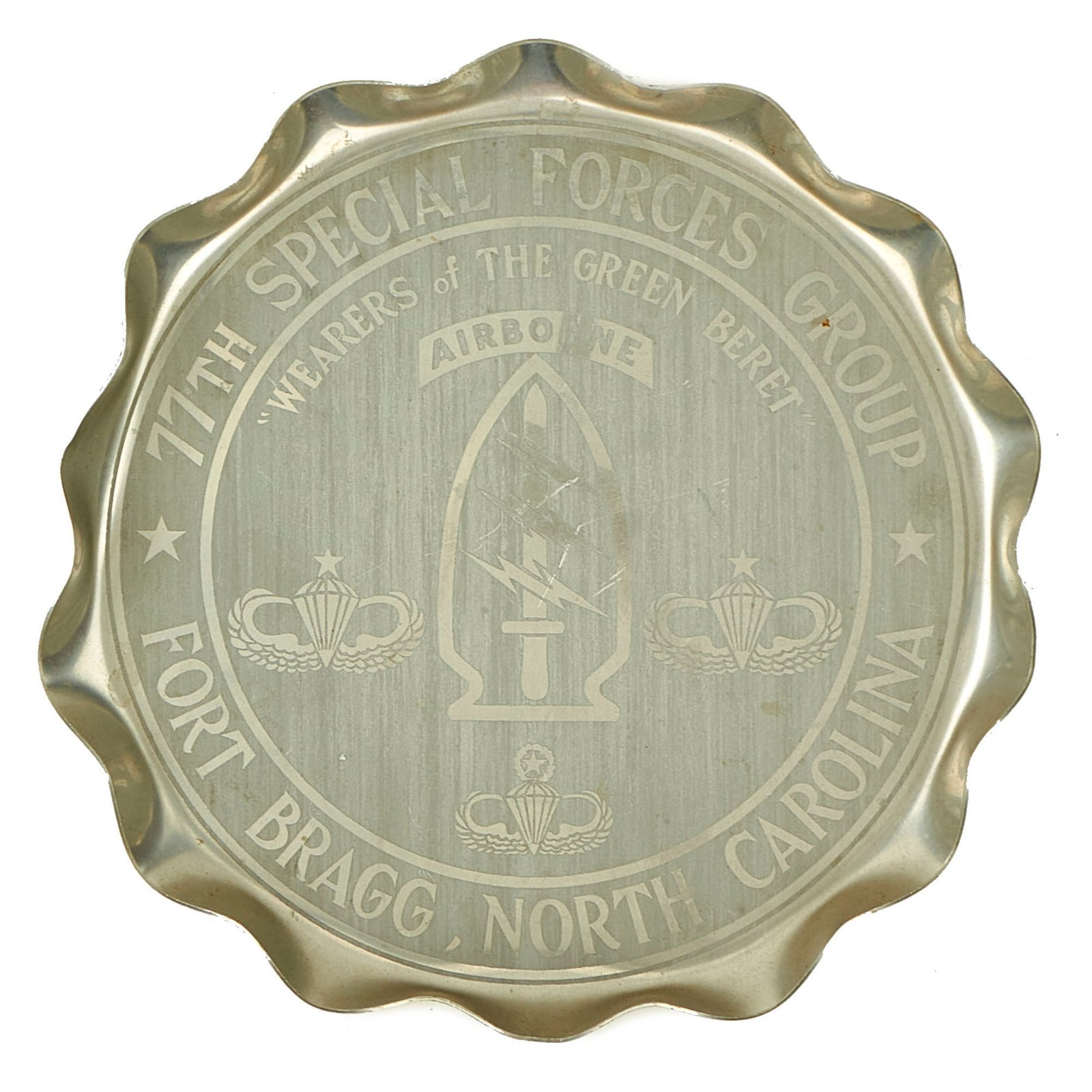Buy Original U.S. Pre Vietnam War Early 77th Special Forces Group Pre 1960 Fort Bragg Etched Presentation Plaque With Document Signed by the "Father of the Modern Green Berets", Lieutenant General William Pelham Yarborough | Original Firearms Antique For Sale