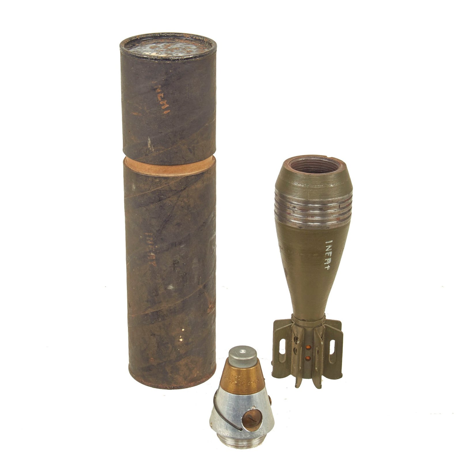 Buy Original U.S. WWII 1944 Dated M49A2 60mm Deactivated Mortar Round with Fuse with and Original Paint - Inert | Original Firearms Antique For Sale