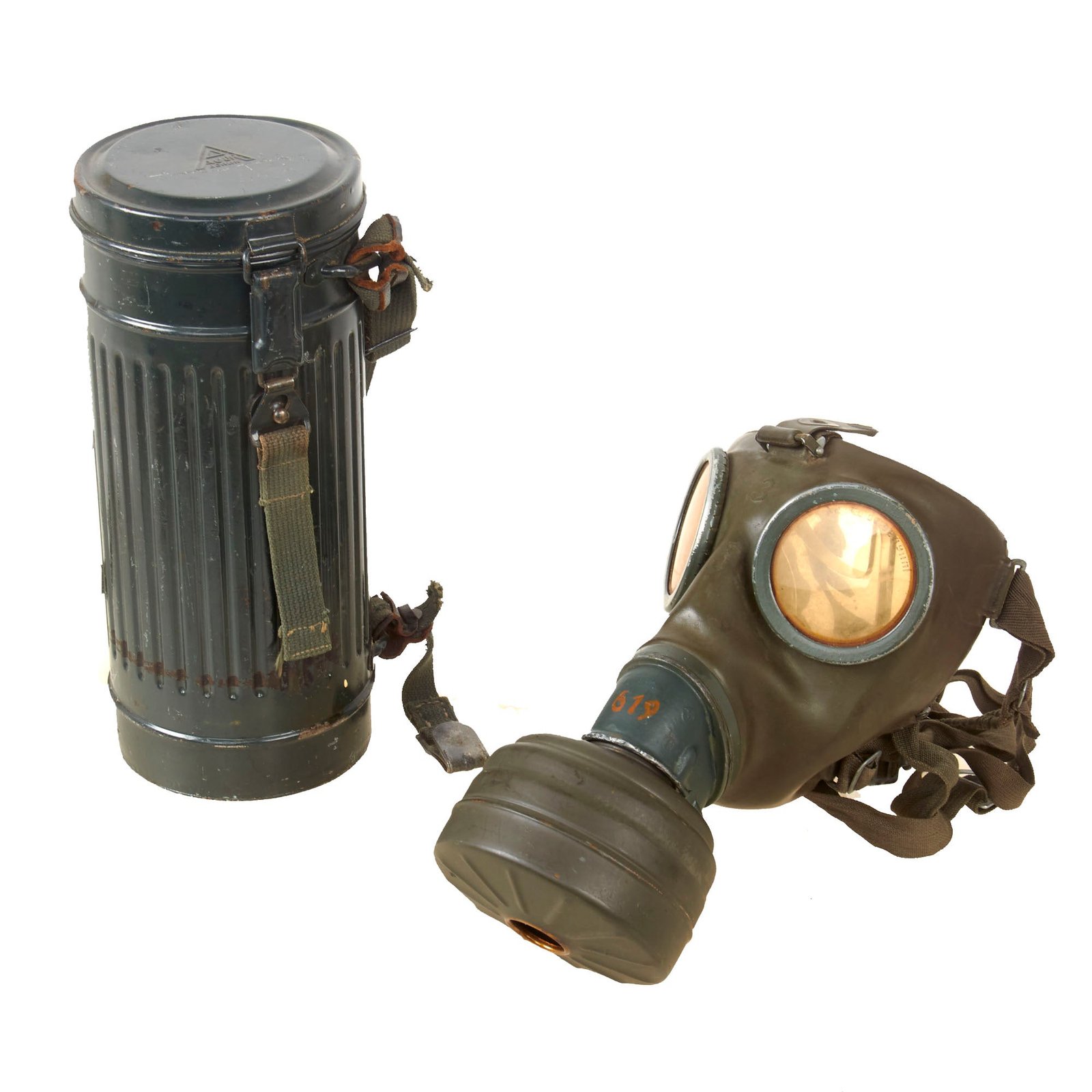 Original German WWII M38 Size 2 Gas Mask with Fe 41 Filter and Auer Canister - Dated 1941