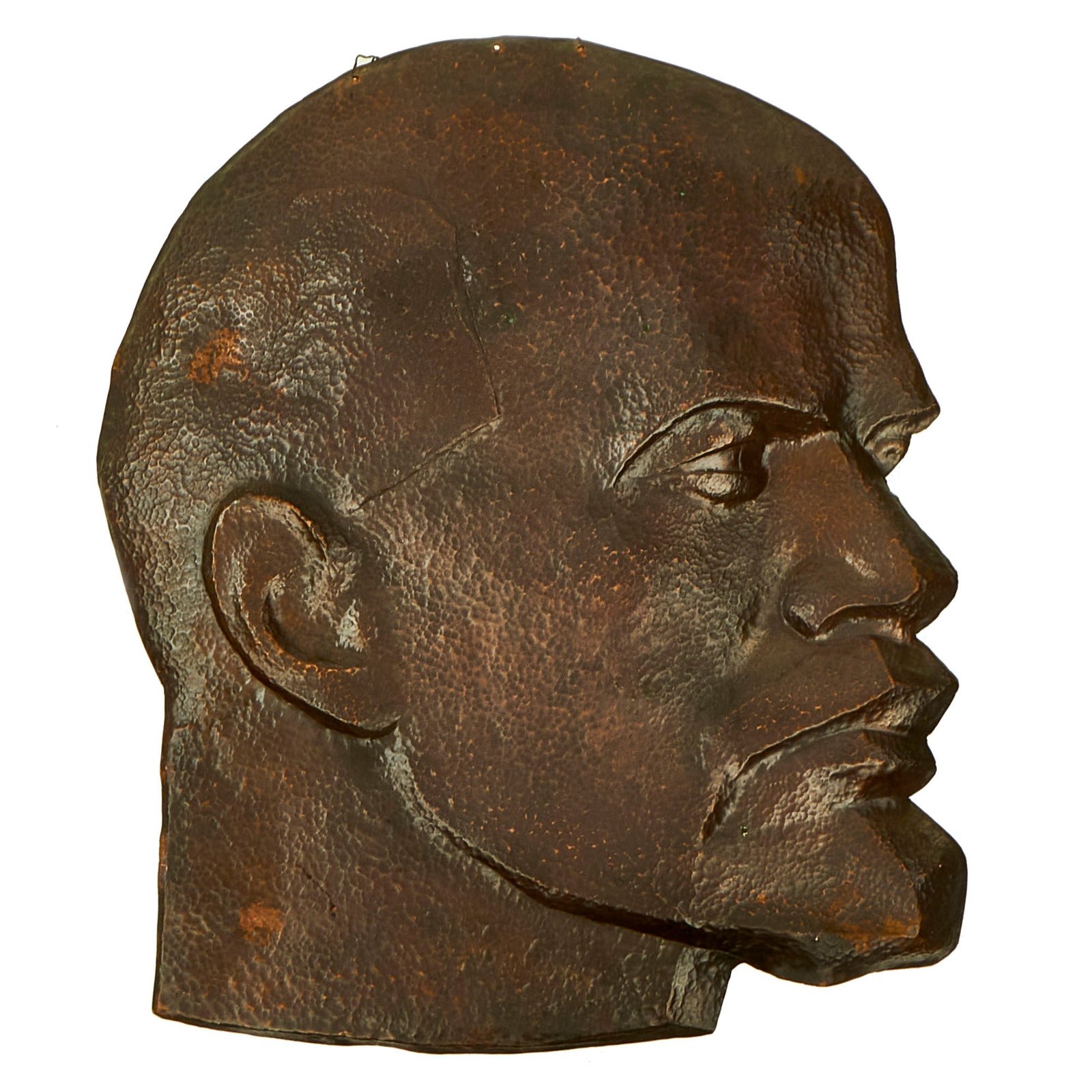 Buy Original Soviet Cold War 1960s Large Hammered Sheet Bronze Bust of Vladimir Lenin for Buildings - 19"W x 22"H | Original Firearms Antique For Sale