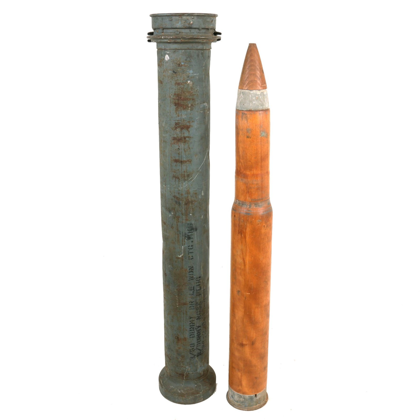 Buy Original U.S. WWII Navy 3 Inch Wooden Drill Round with Original Transit Case | Original Firearms Antique For Sale